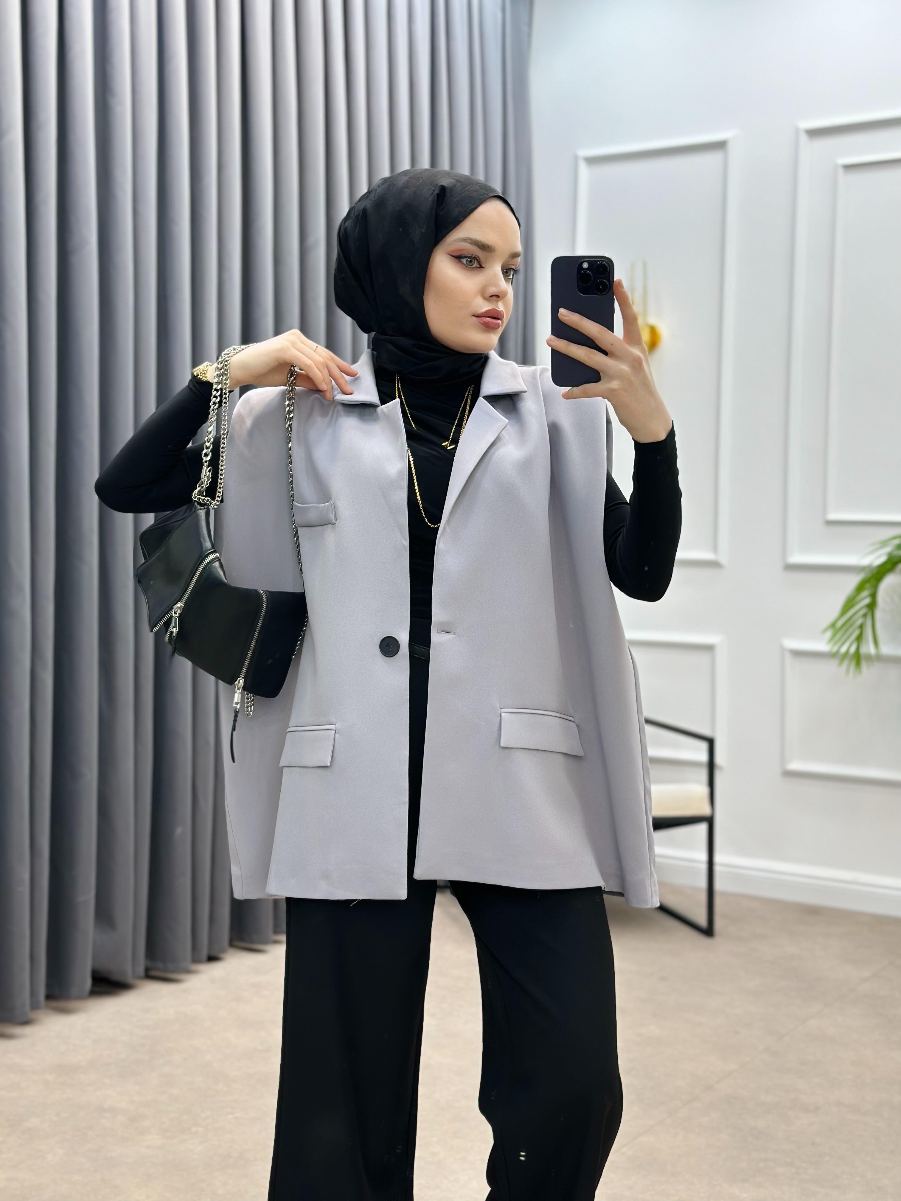 KEMERLİ BLAZER YELEK GRİ