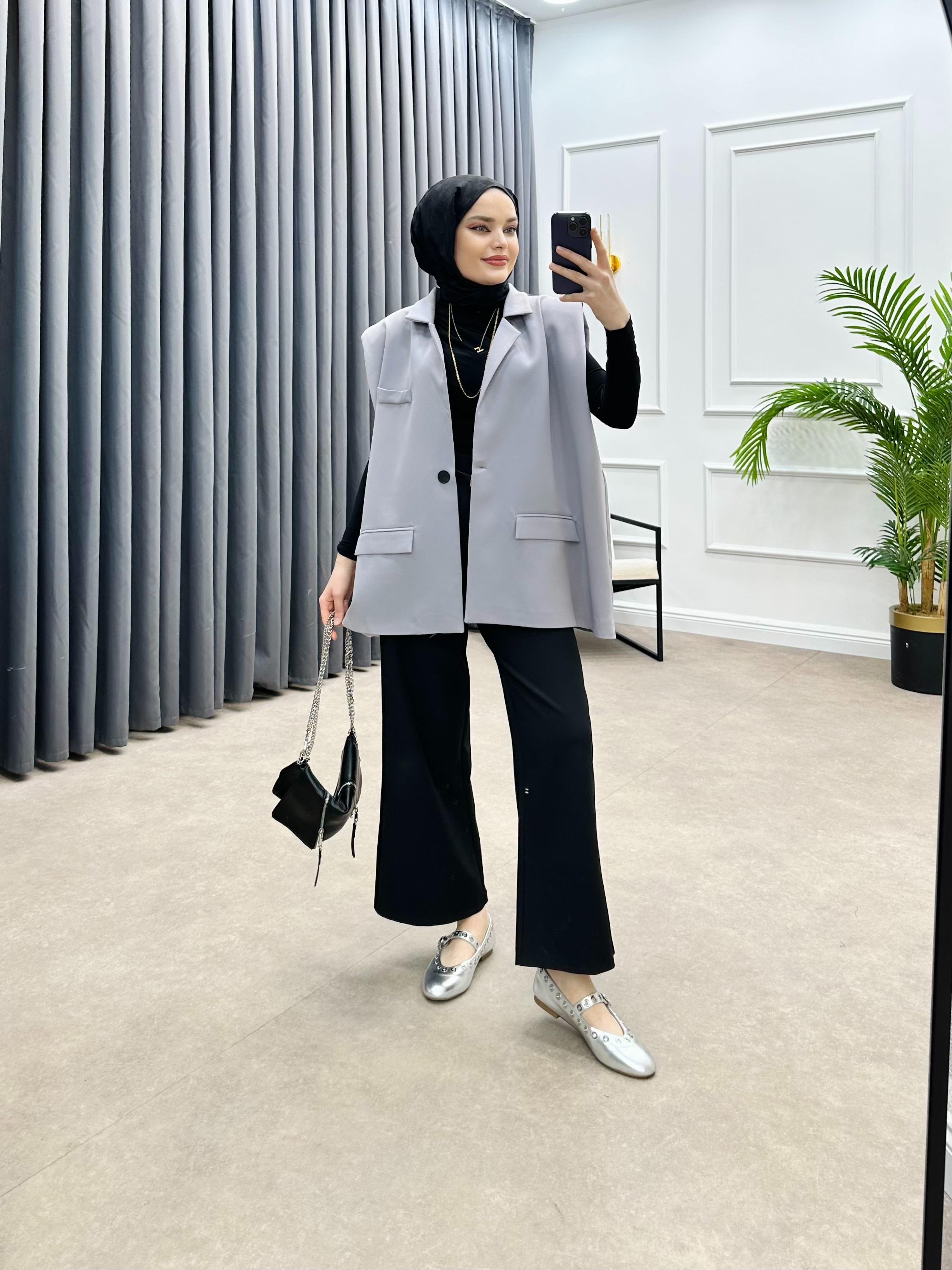 KEMERLİ BLAZER YELEK GRİ