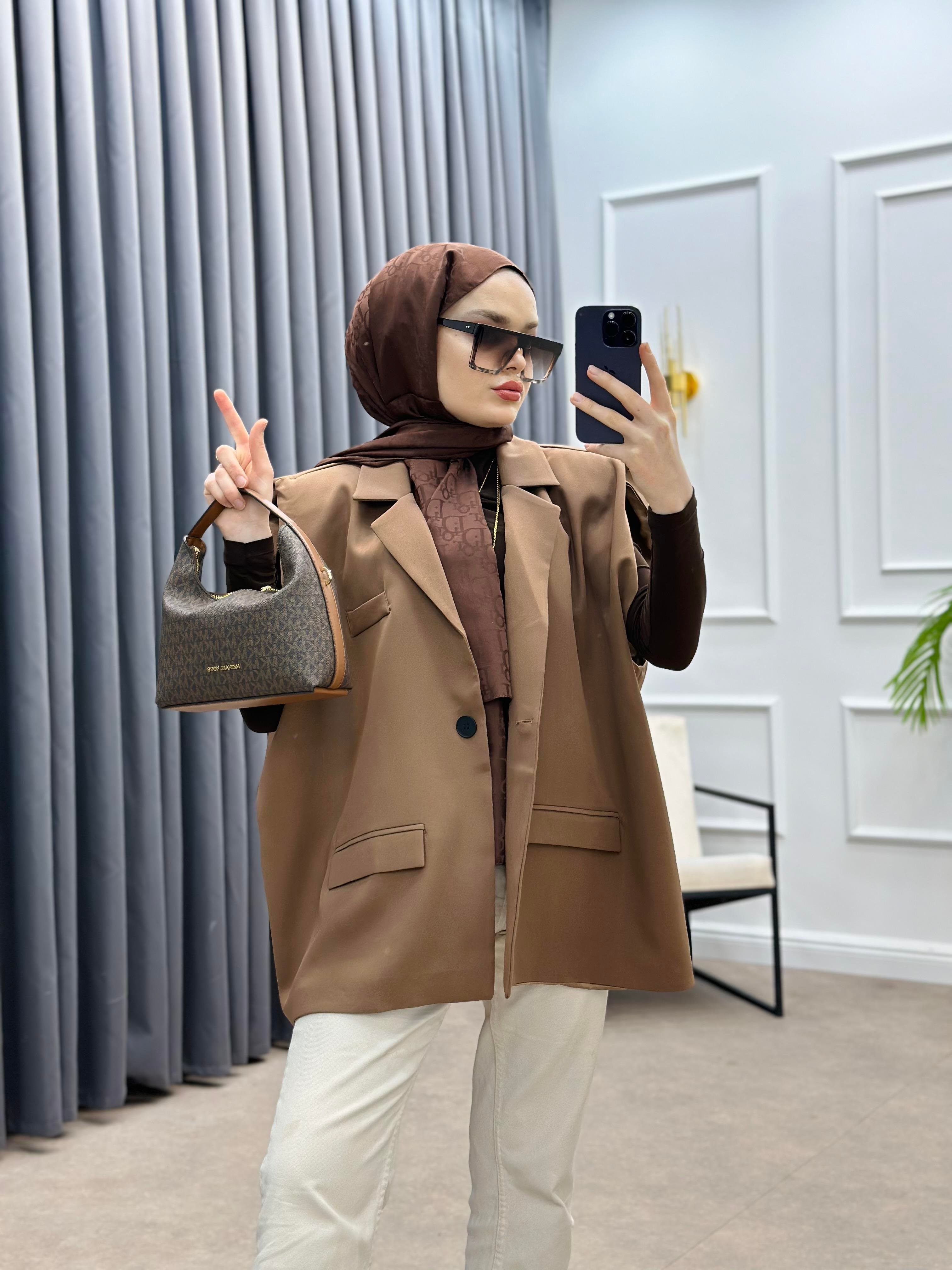 KEMERLİ BLAZER YELEK KAHVE