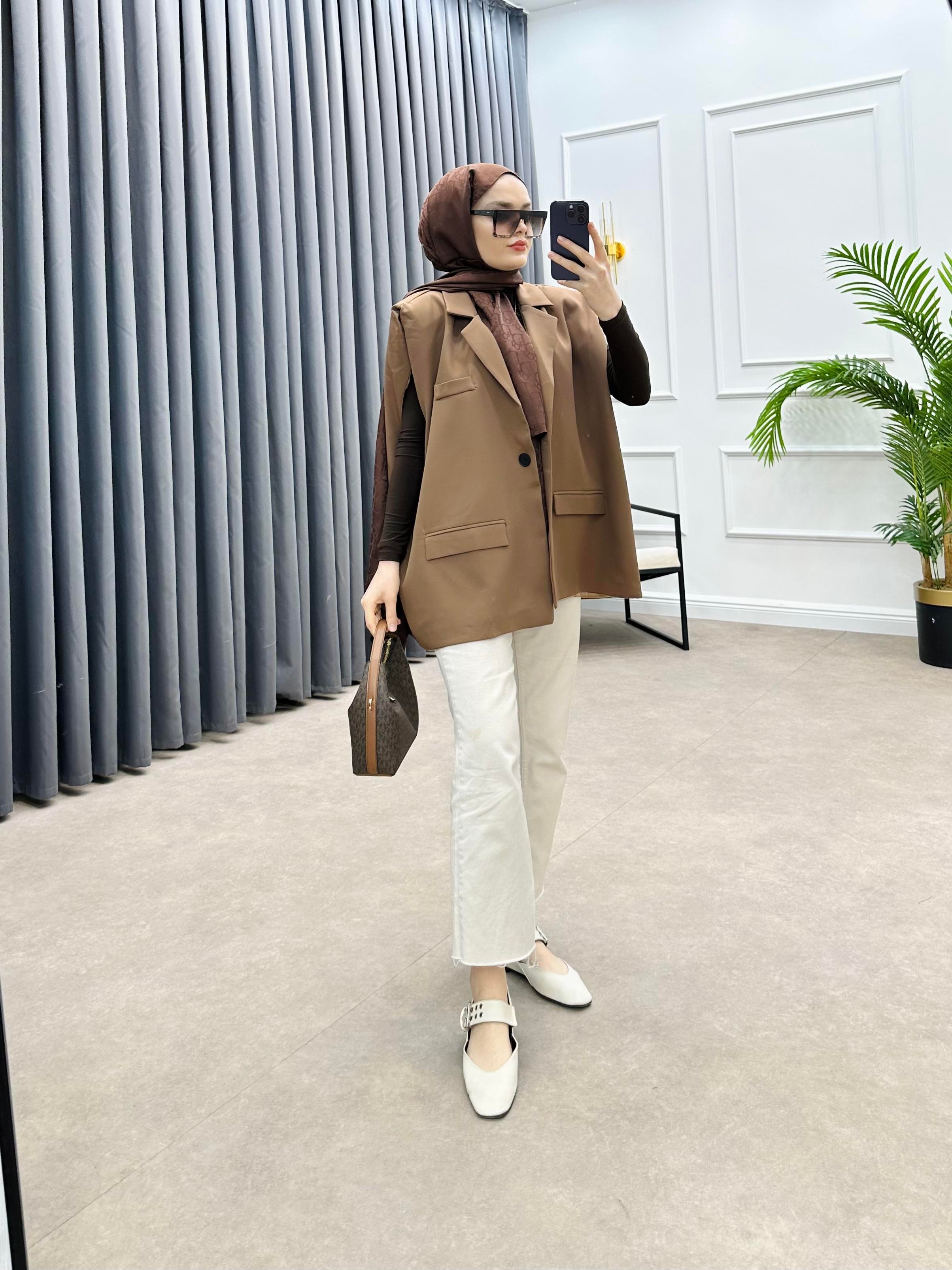 KEMERLİ BLAZER YELEK KAHVE