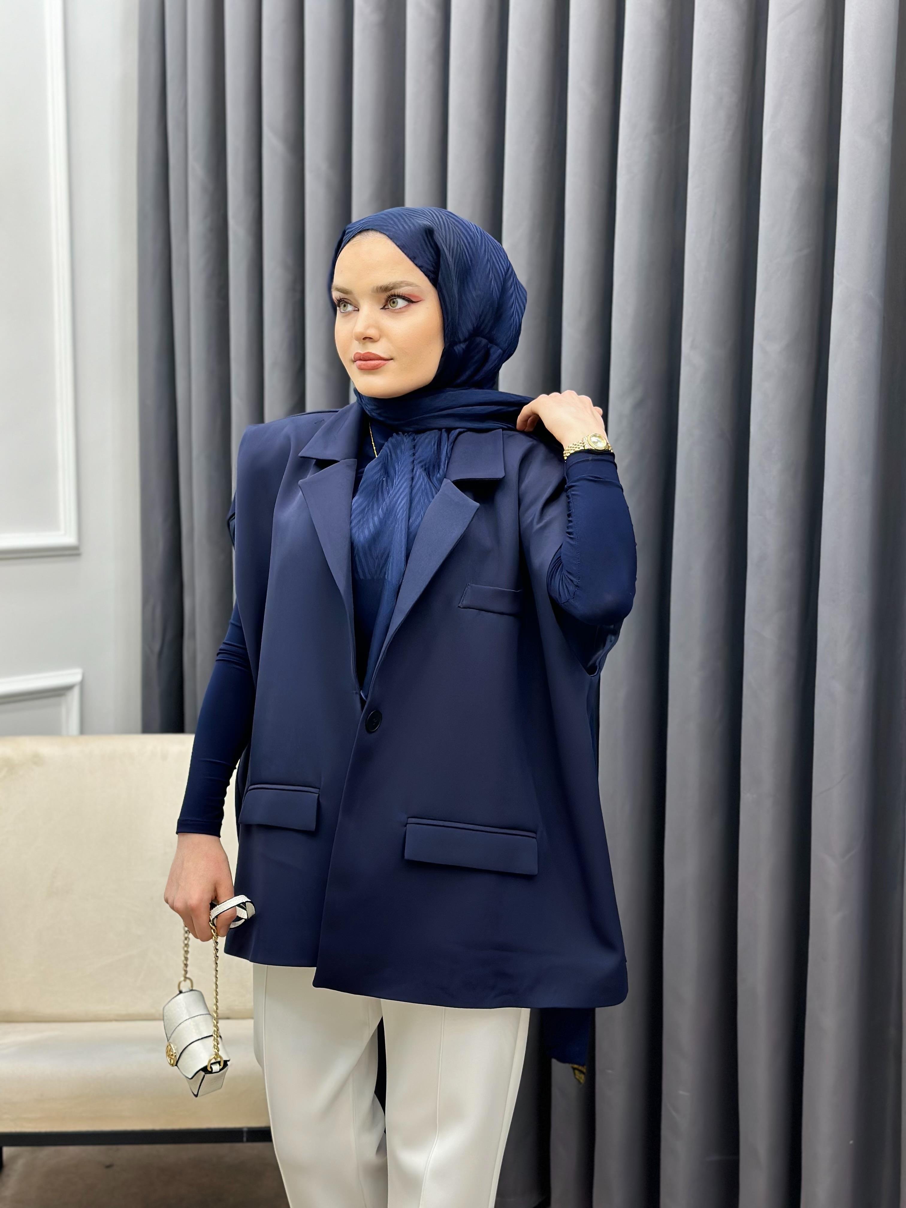 KEMERLİ BLAZER YELEK LACİVERT