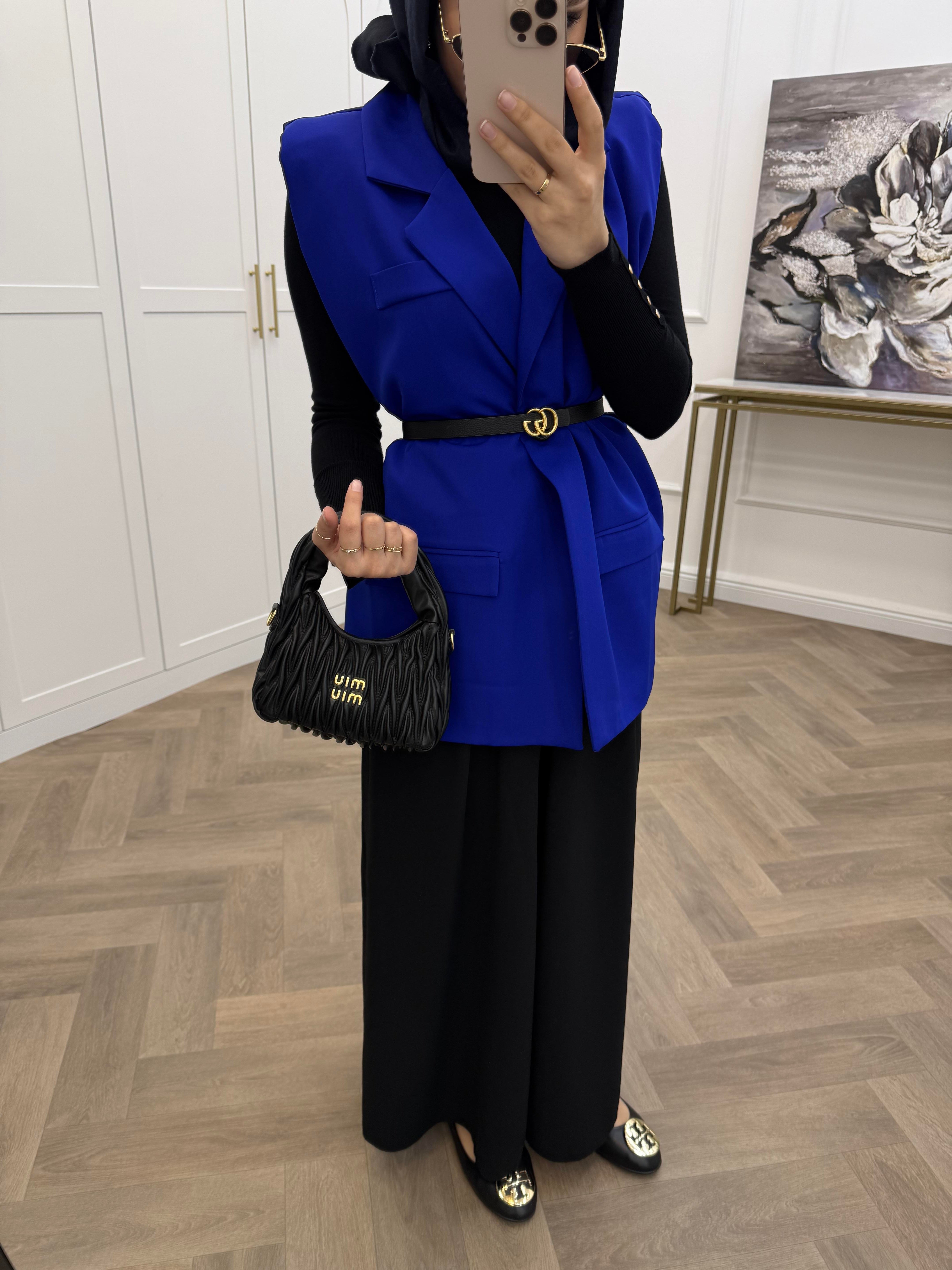 KEMERLİ BLAZER YELEK SAKS