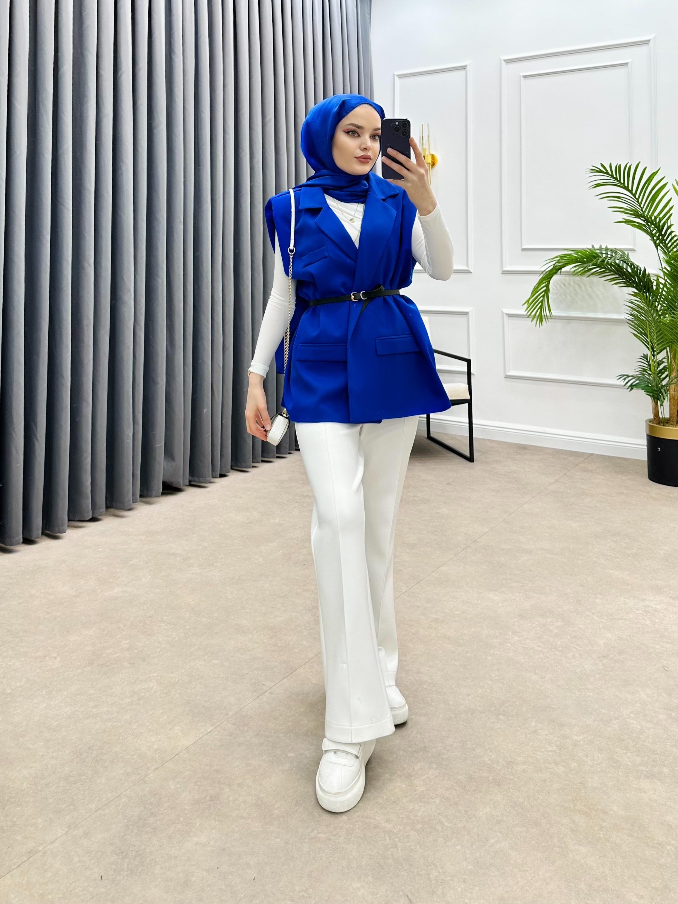 KEMERLİ BLAZER YELEK SAKS