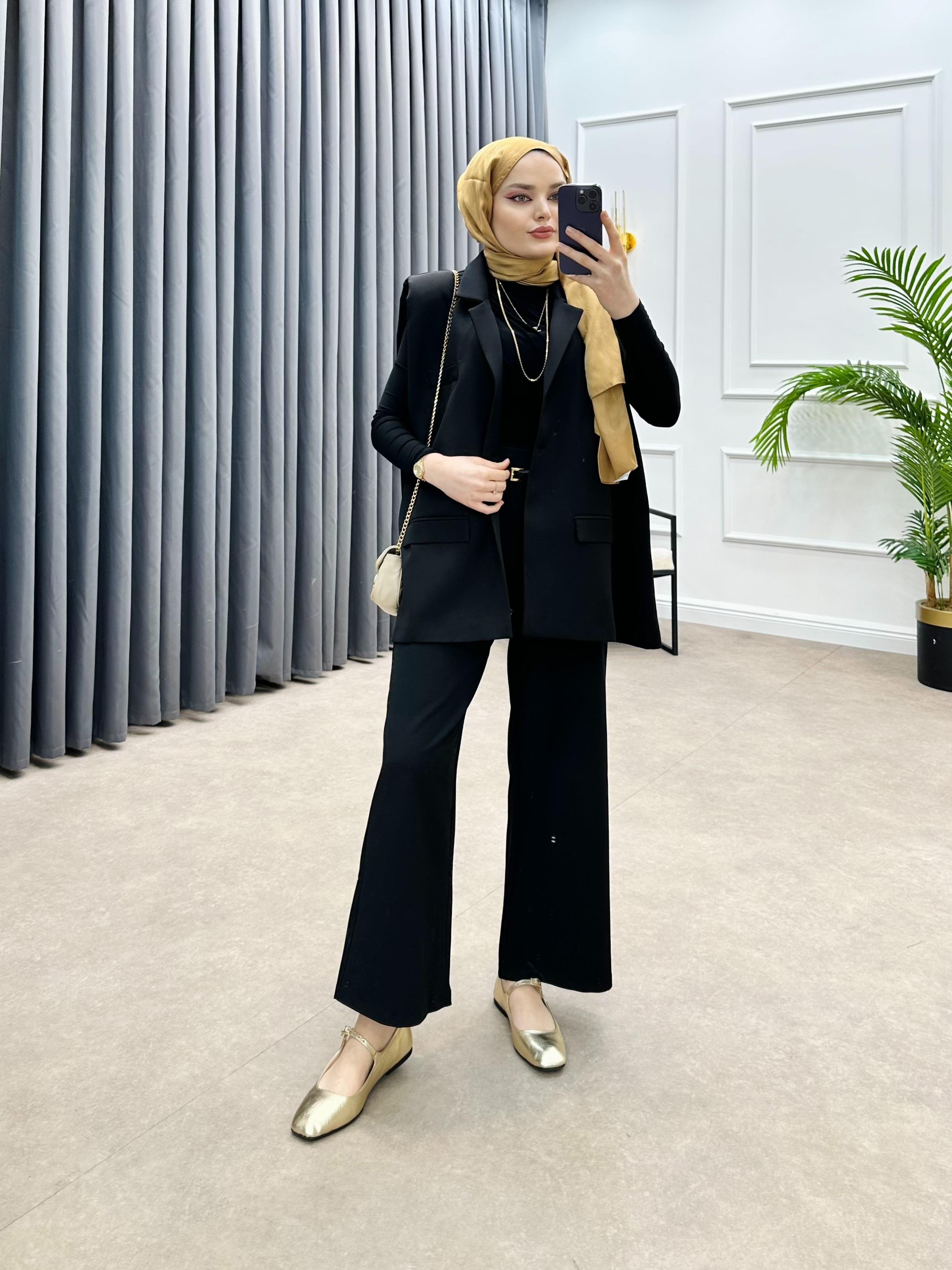 KEMERLİ BLAZER YELEK SİYAH