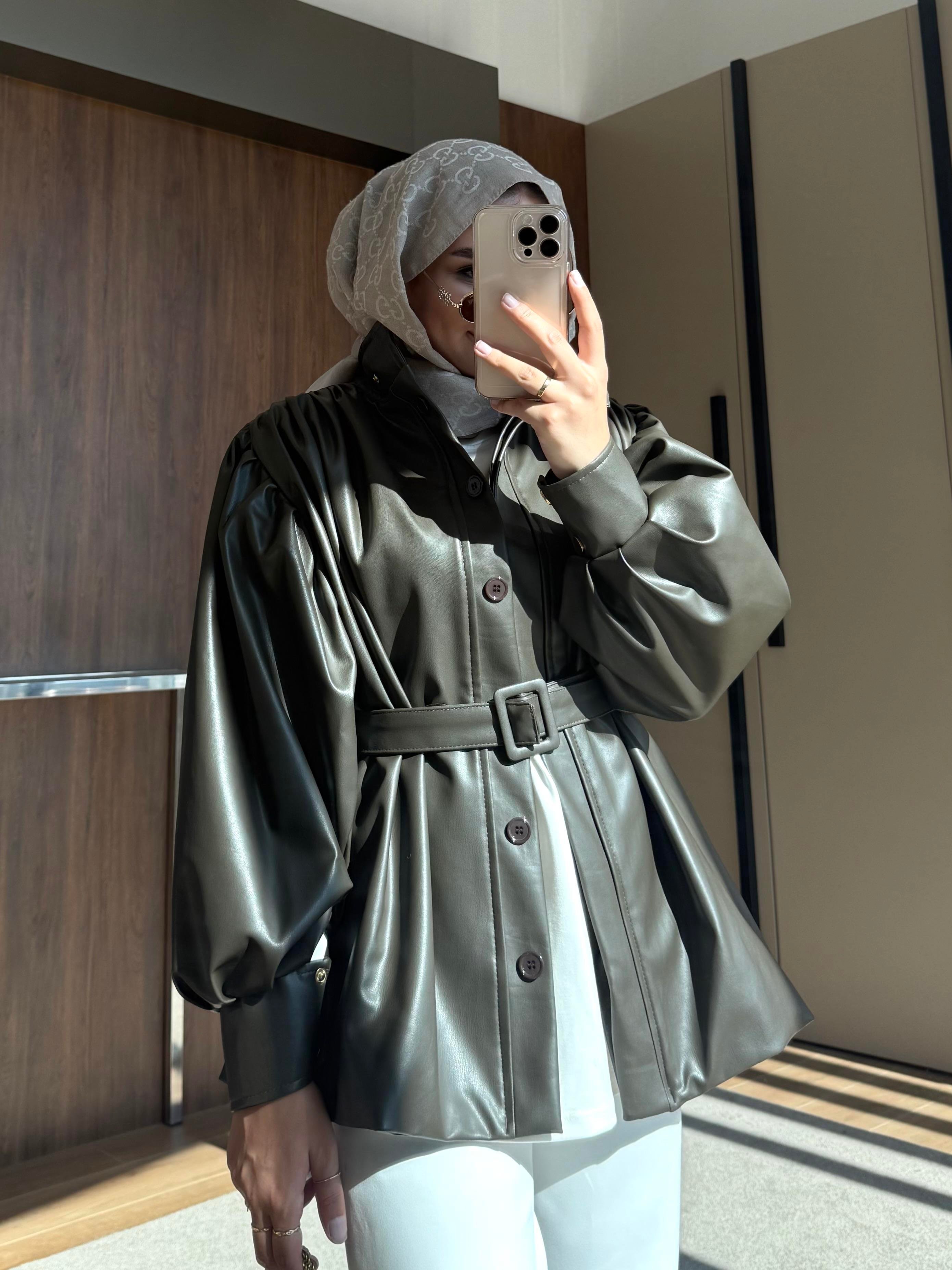 KEMERLİ DERİ CEKET HAKİ