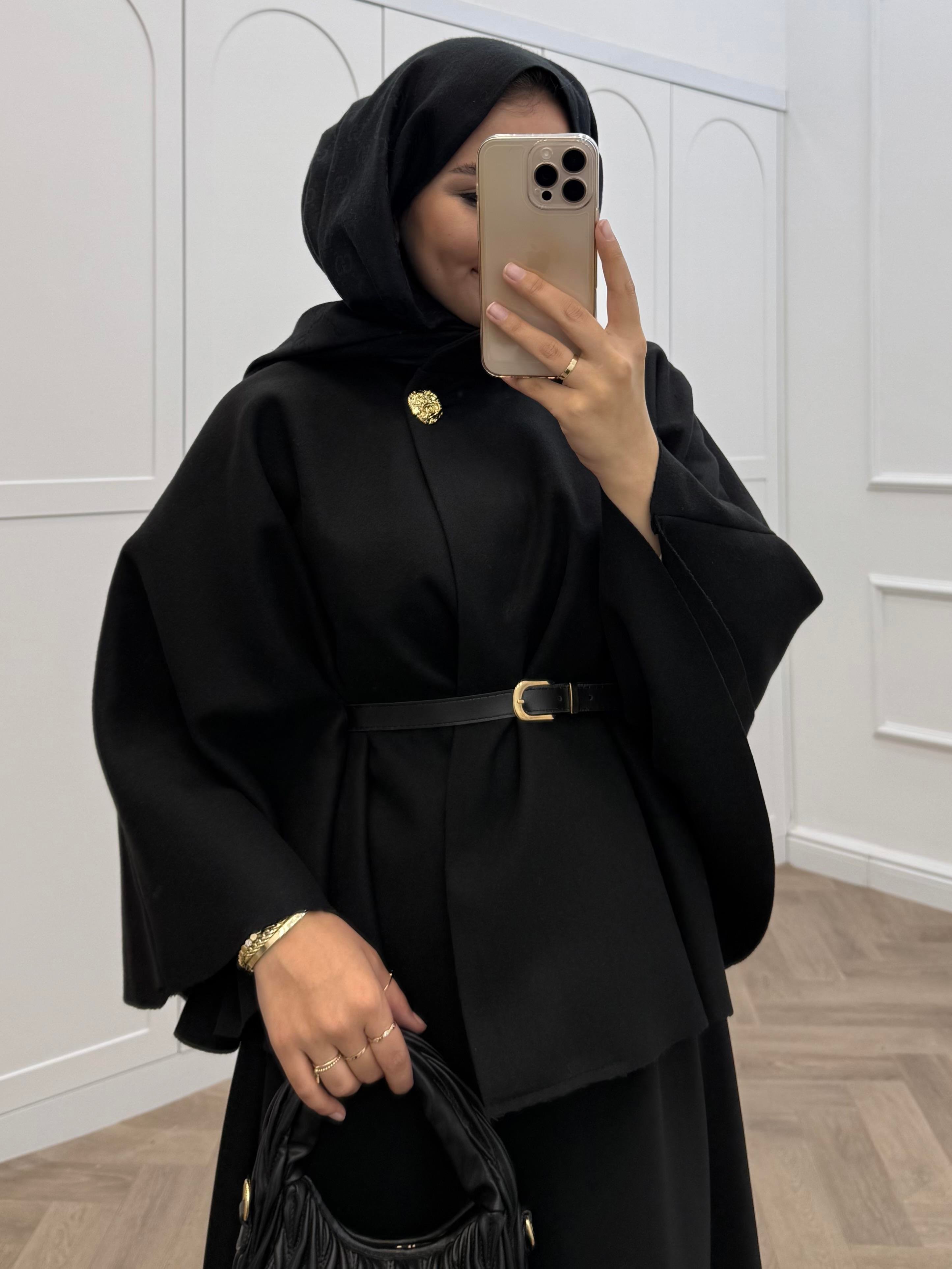 KEMERLİ KAŞE PANÇO SİYAH