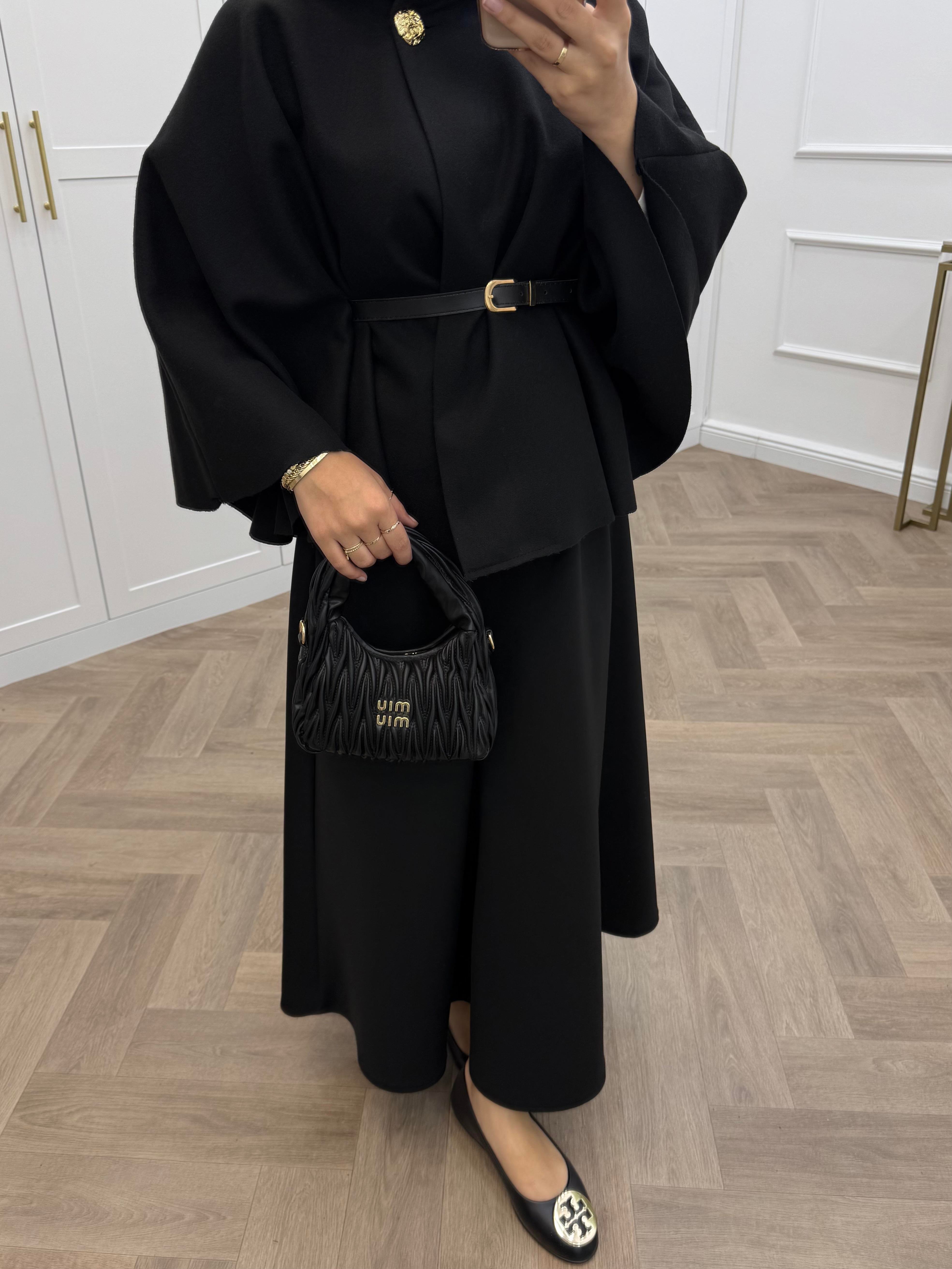 KEMERLİ KAŞE PANÇO SİYAH