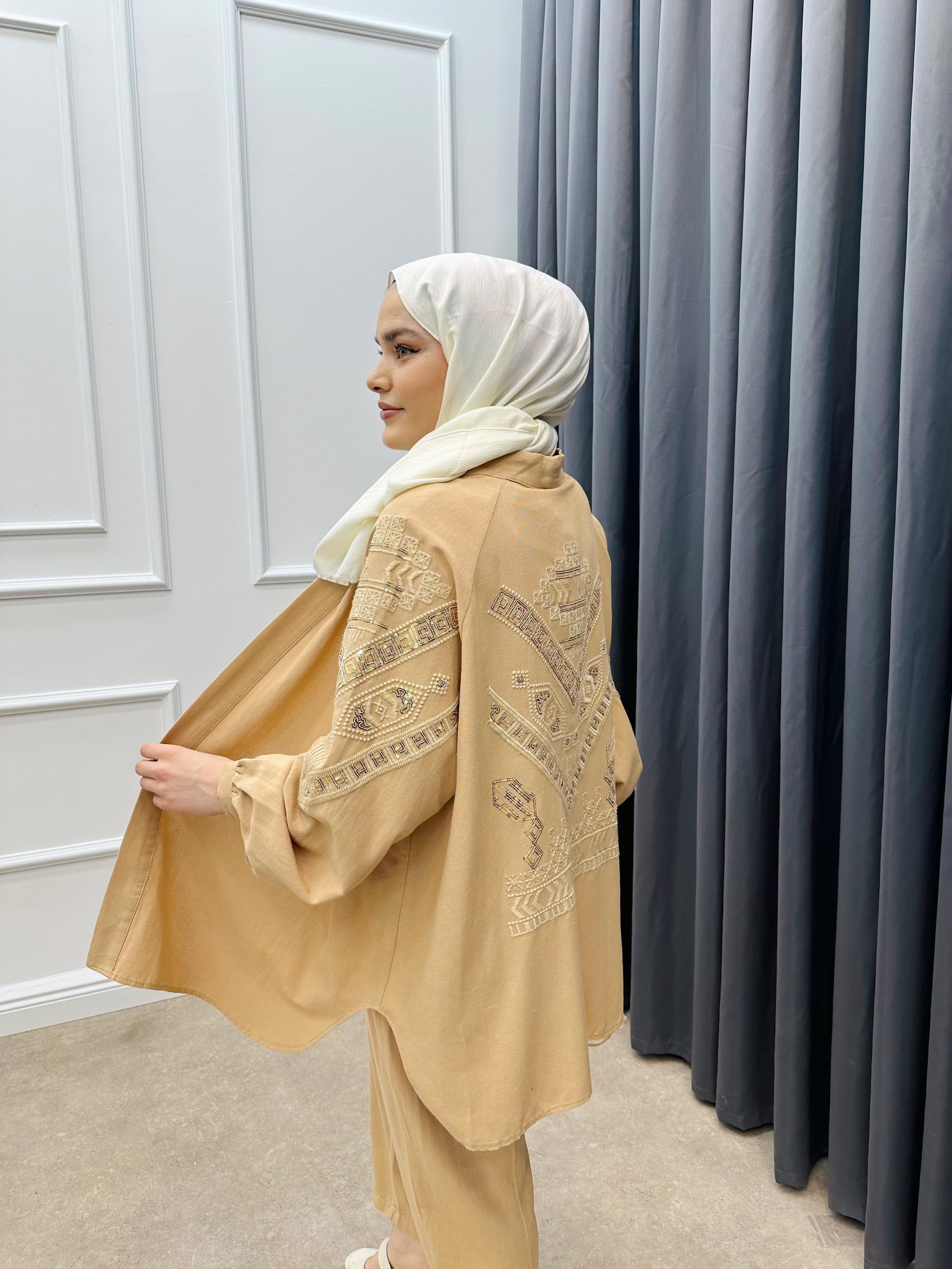 KETEN PANTOLONLU TAKIM SÜTLÜ KAHVE