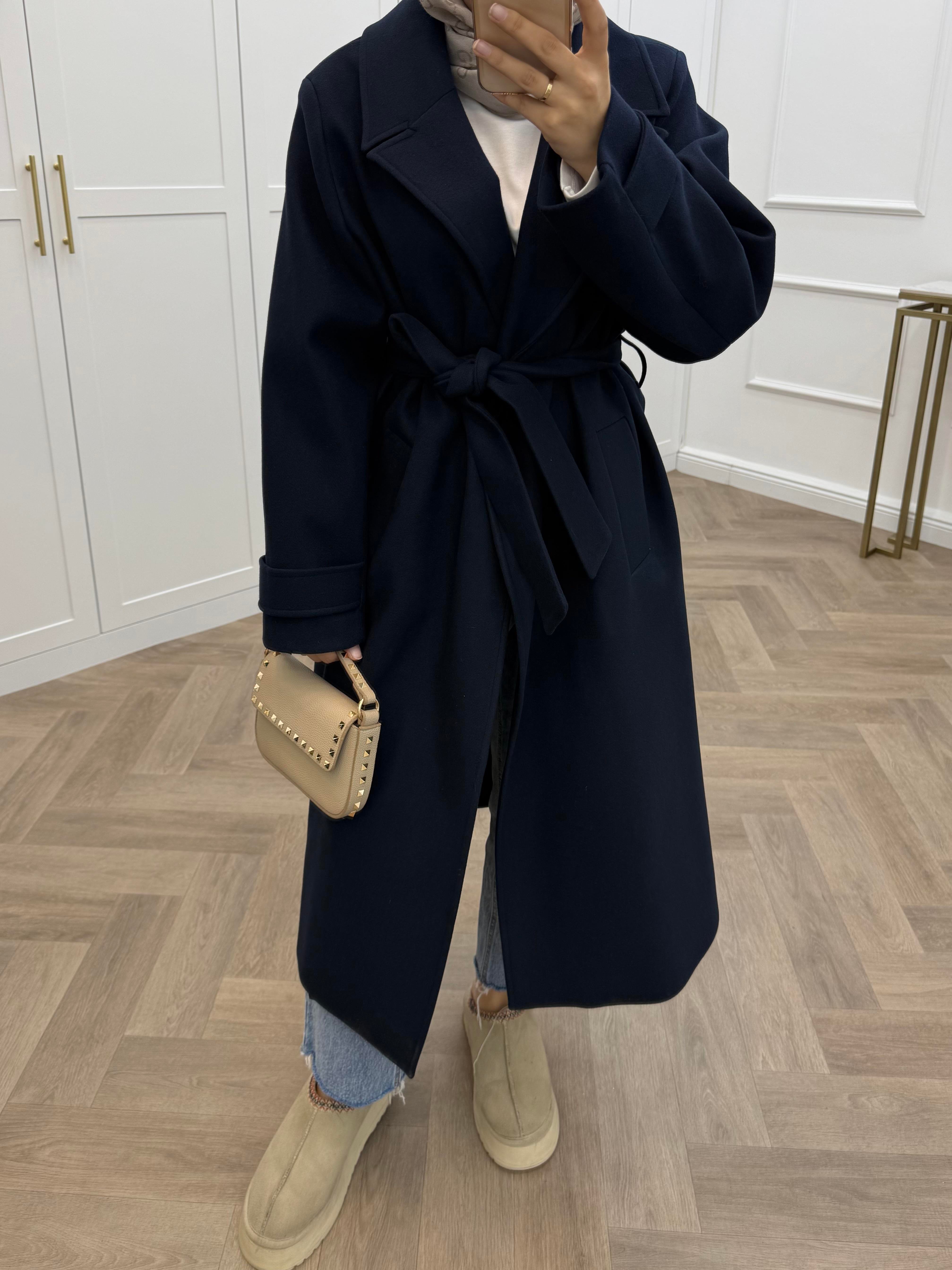 KOL APOLET DETAYLI KAŞE KABAN  LACİVERT