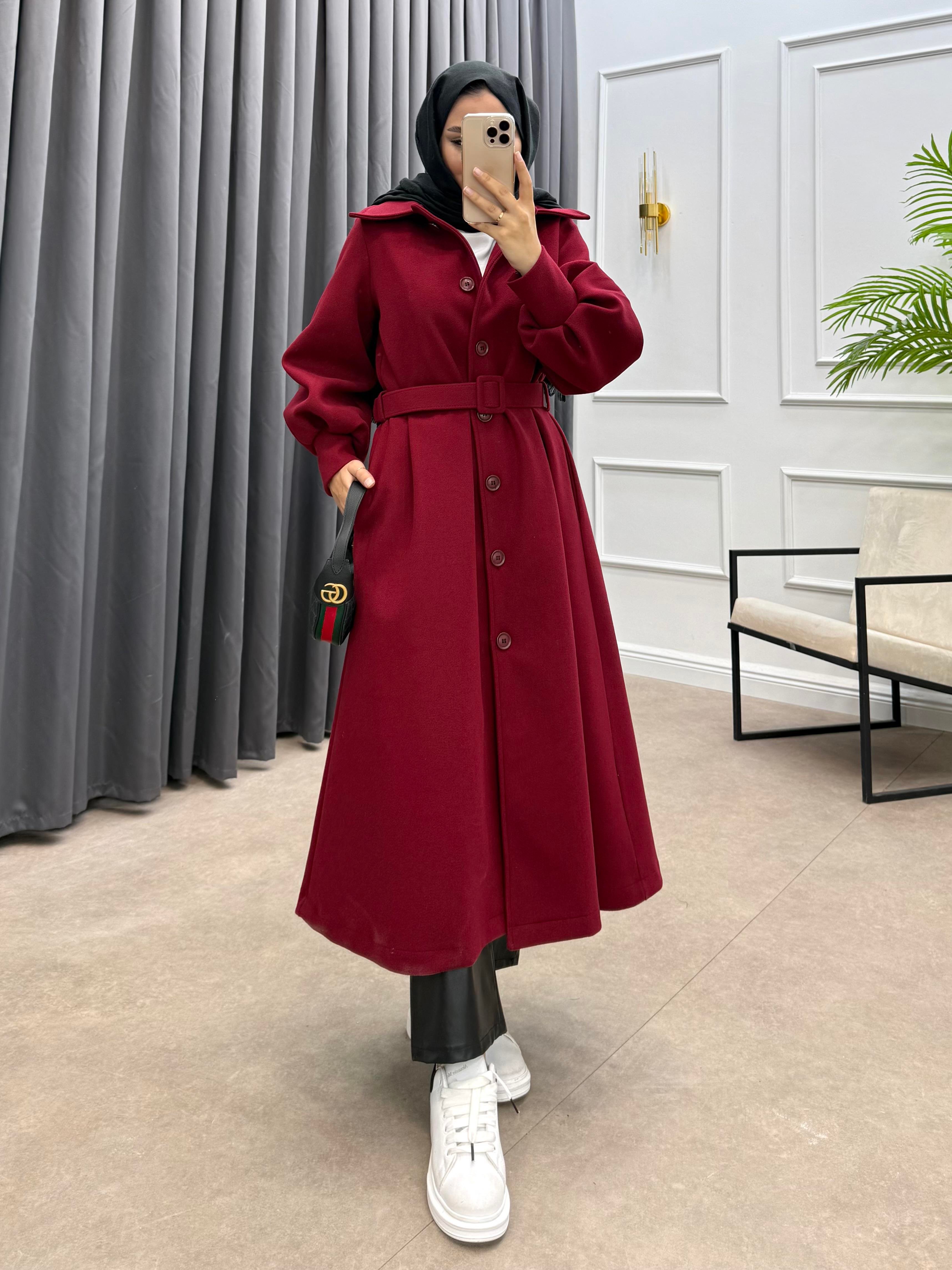 KOL MANJETLİ KAŞE KABAN BORDO