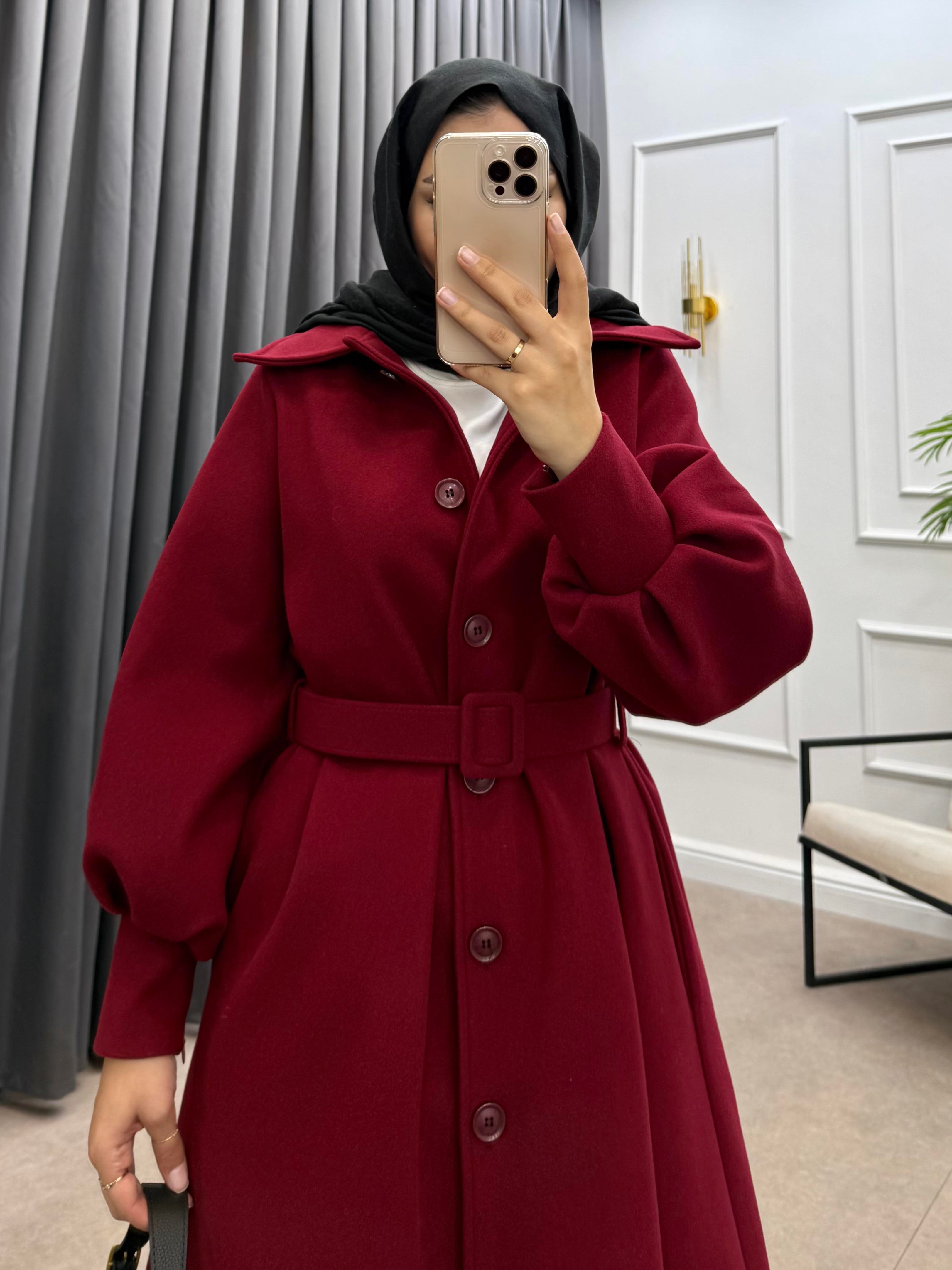 KOL MANJETLİ KAŞE KABAN BORDO