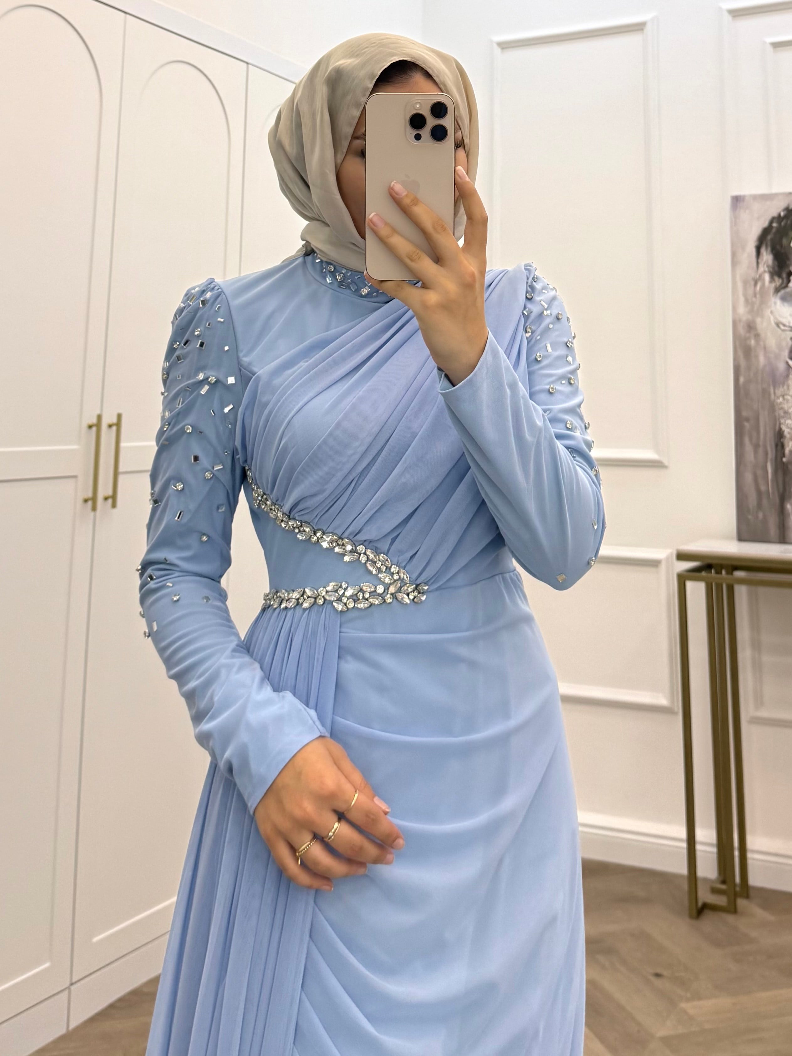 KOLLARI TAŞLI ABİYE BEBE MAVİSİ