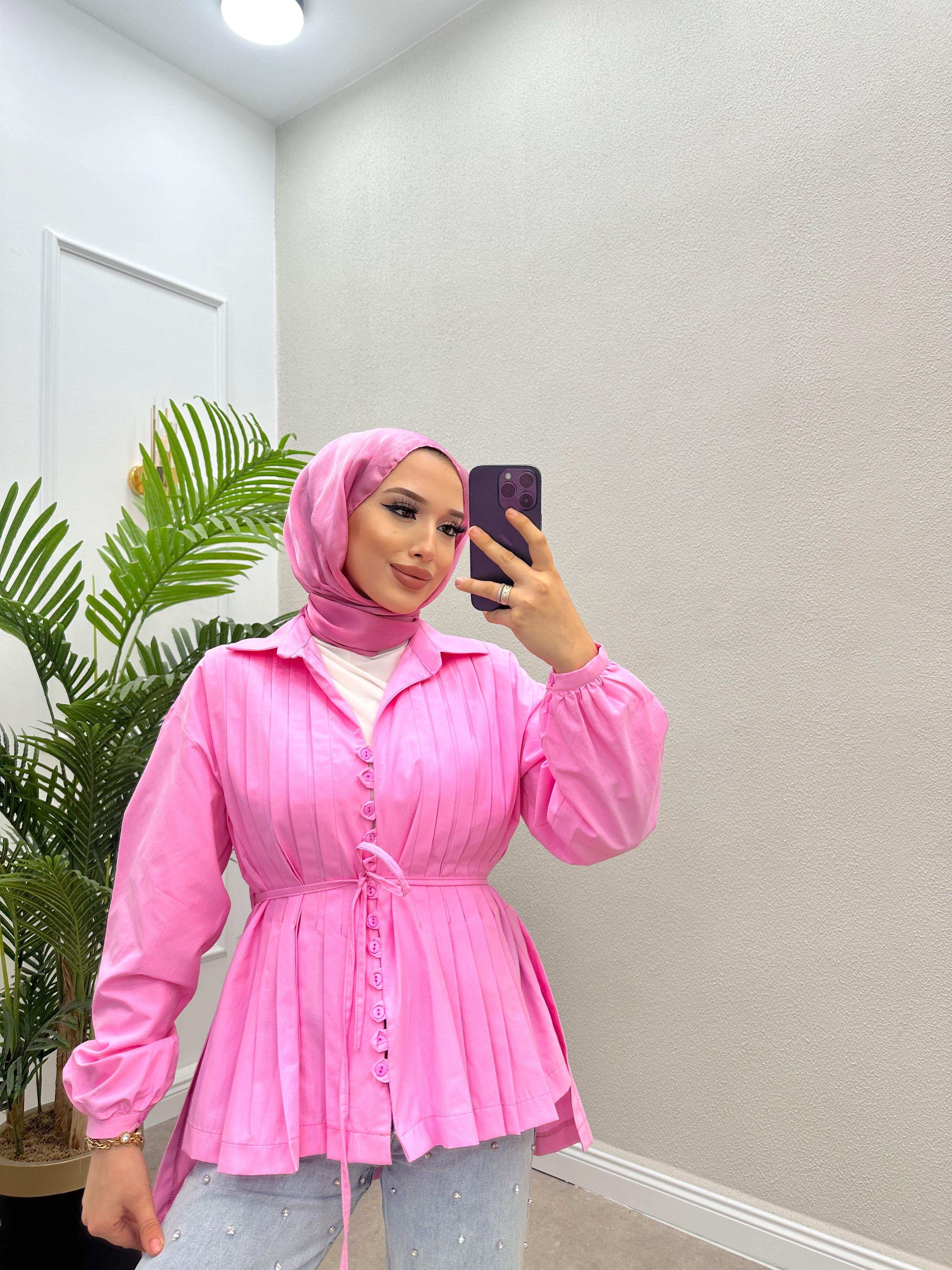 KOLU BAĞLAMALI GÖMLEK PEMBE