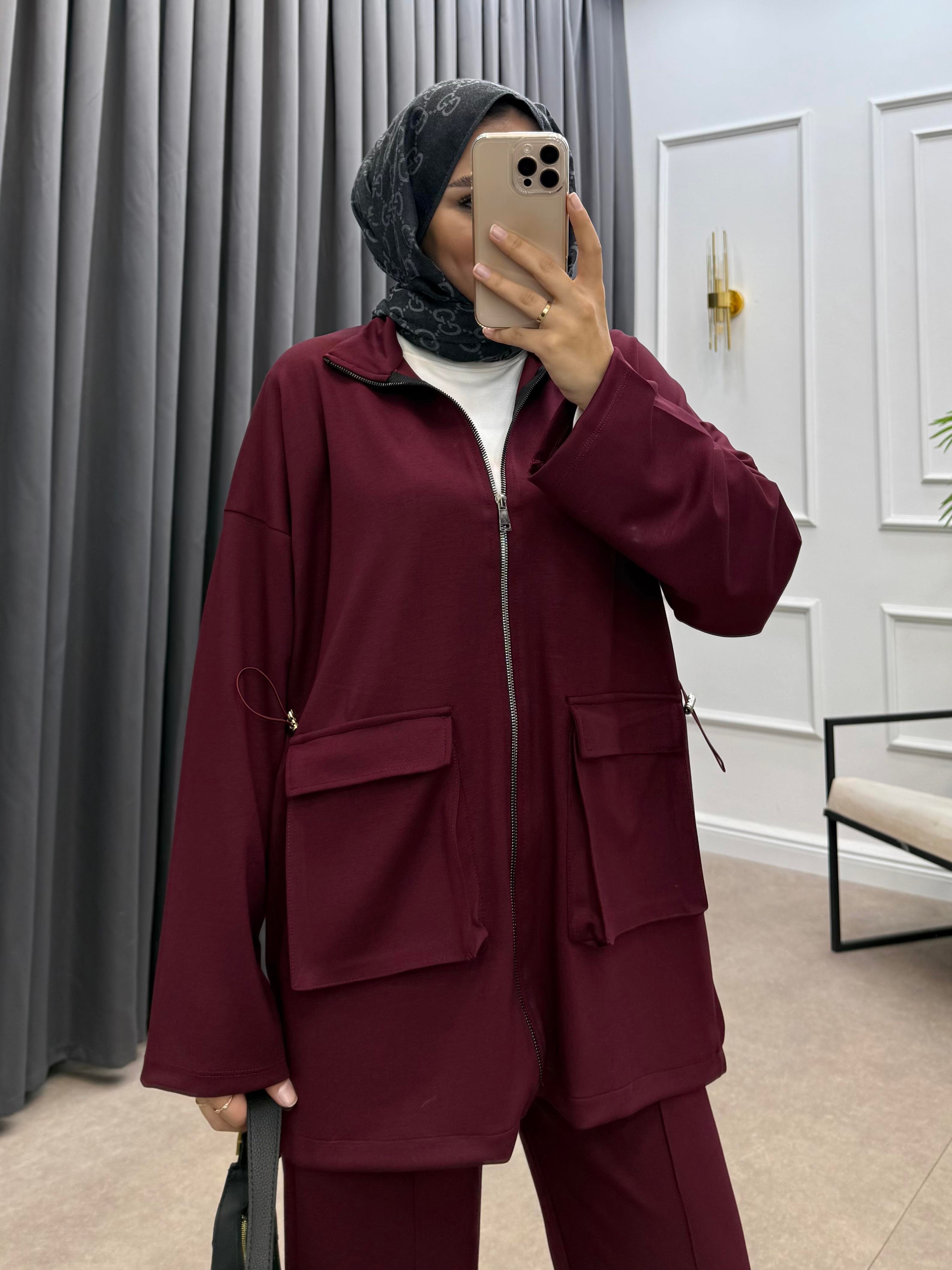 KÖRÜK CEPLİ PANTOLONLU TAKIM BORDO