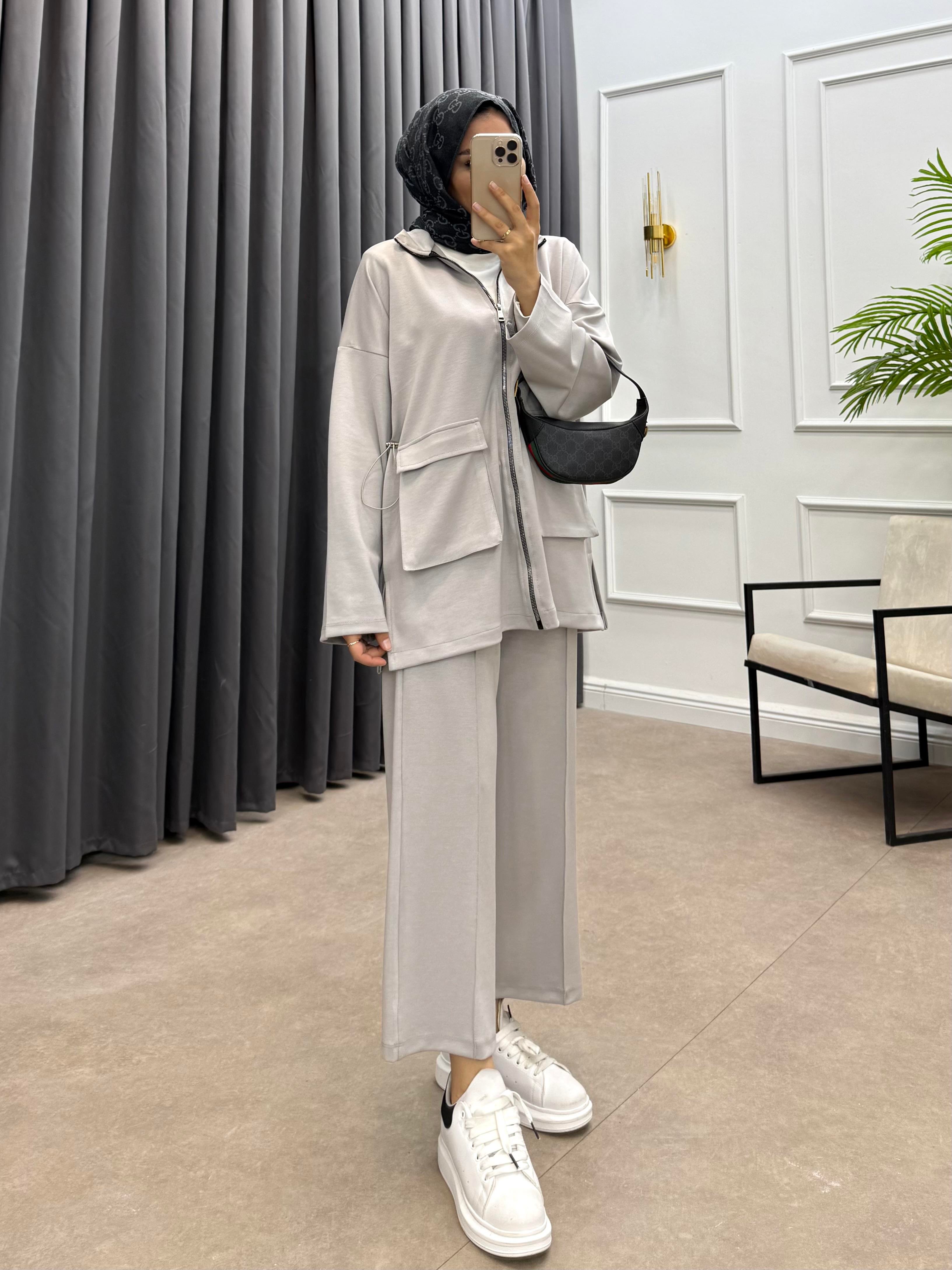 KÖRÜK CEPLİ PANTOLONLU TAKIM GRİ