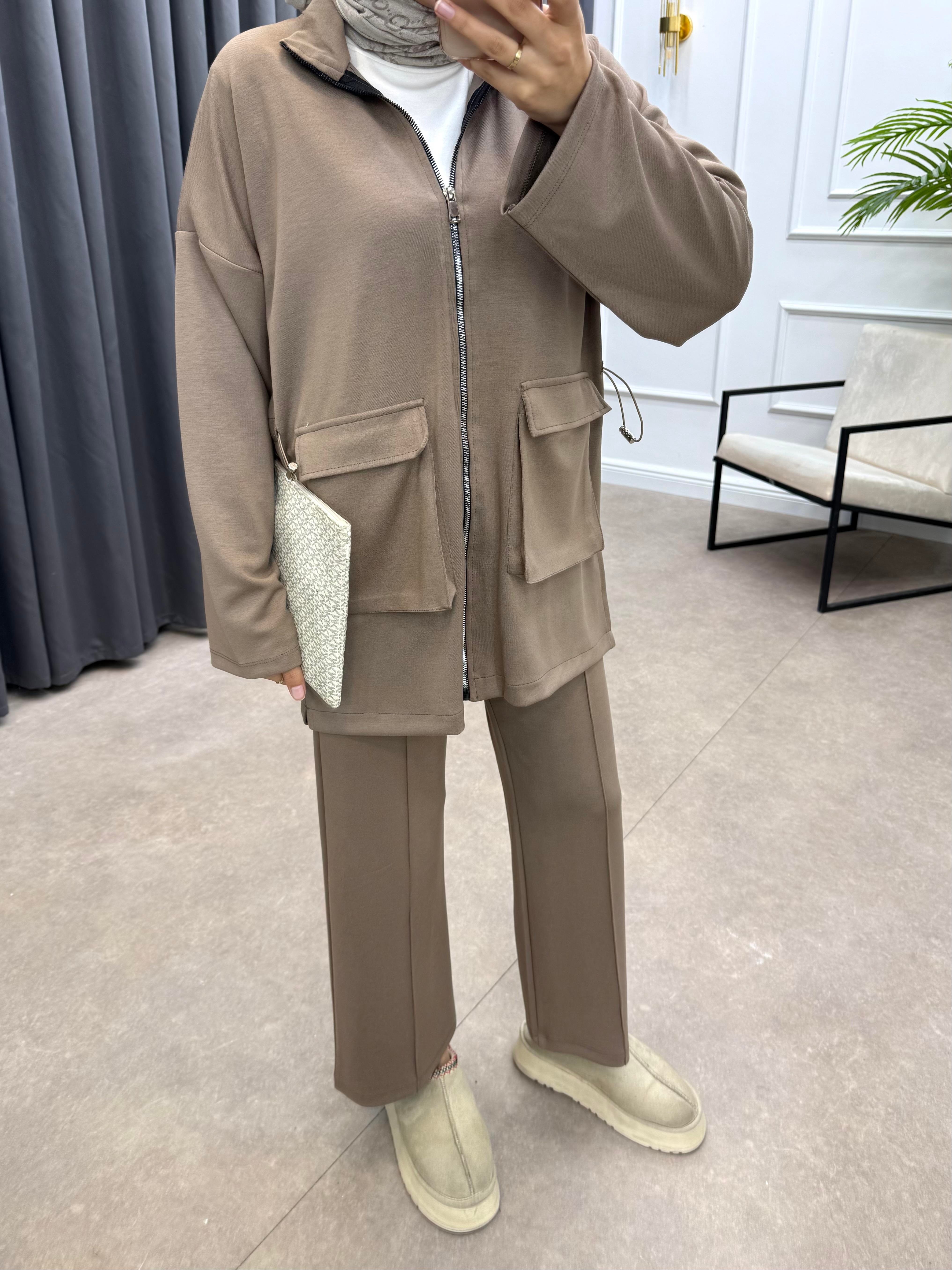 KÖRÜK CEPLİ PANTOLONLU TAKIM VİZON