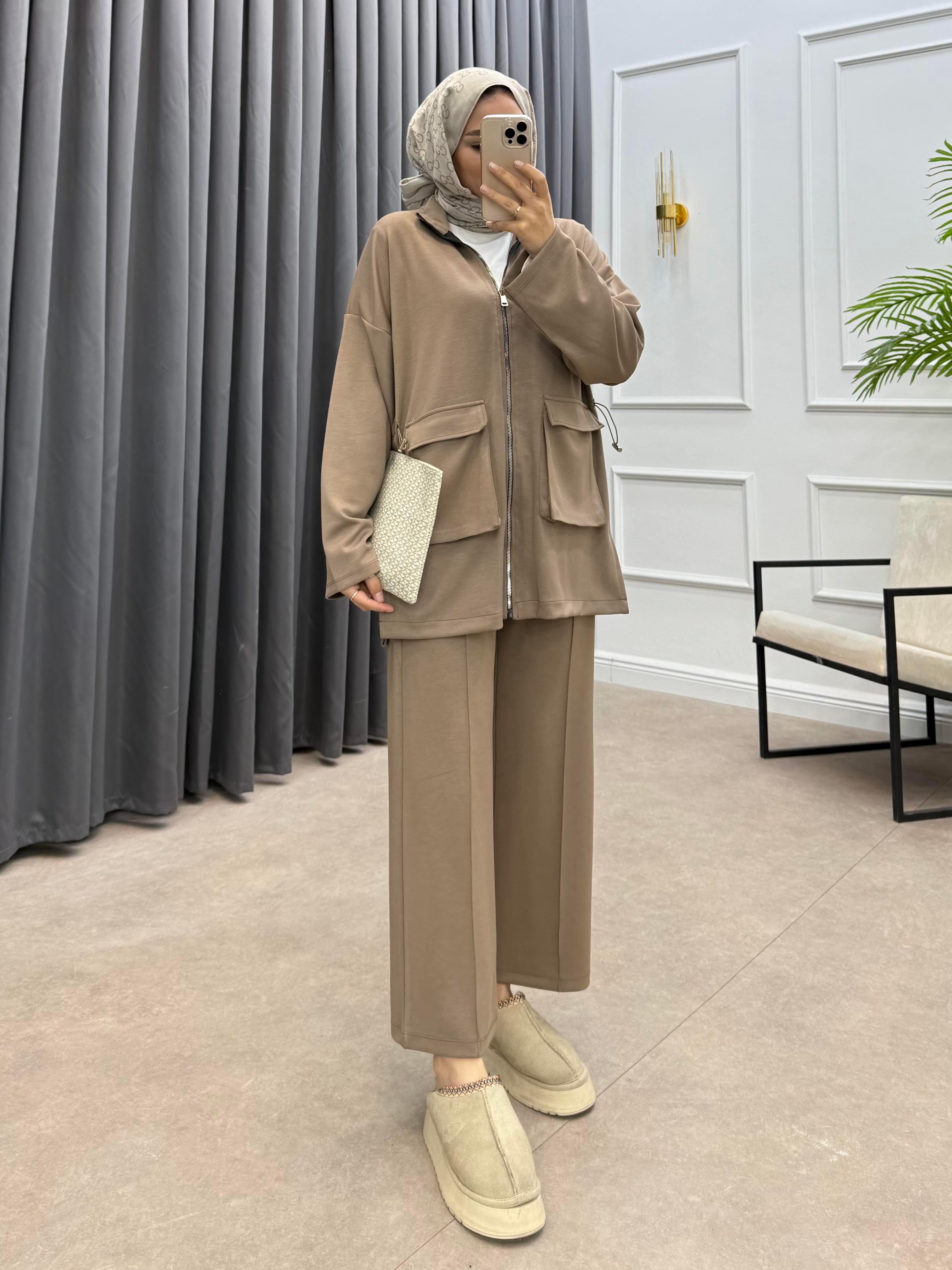 KÖRÜK CEPLİ PANTOLONLU TAKIM VİZON