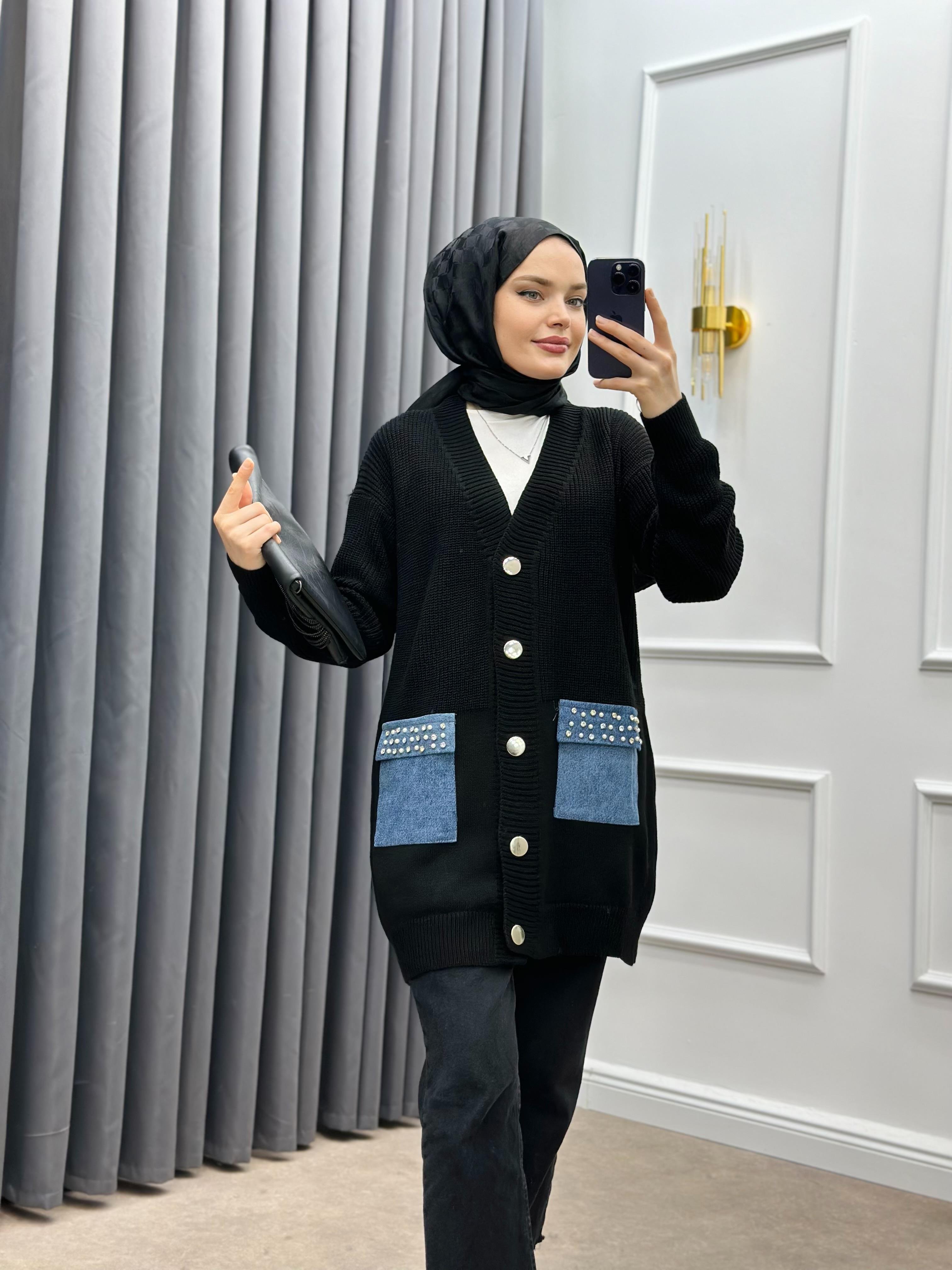 KOT CEPLİ KAZAK HIRKA SİYAH