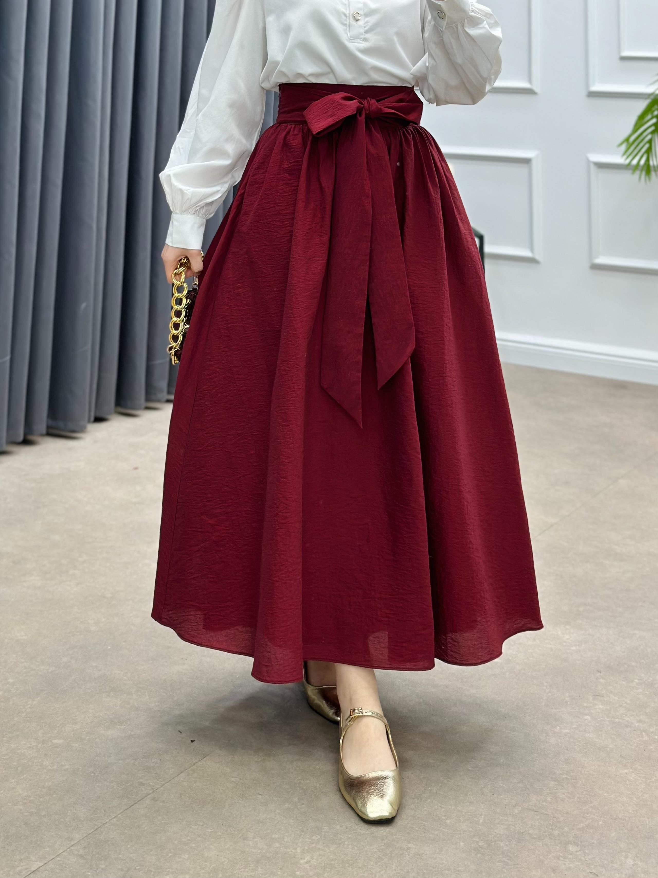 KURDELE DETAYLI PARAŞÜT ETEK BORDO