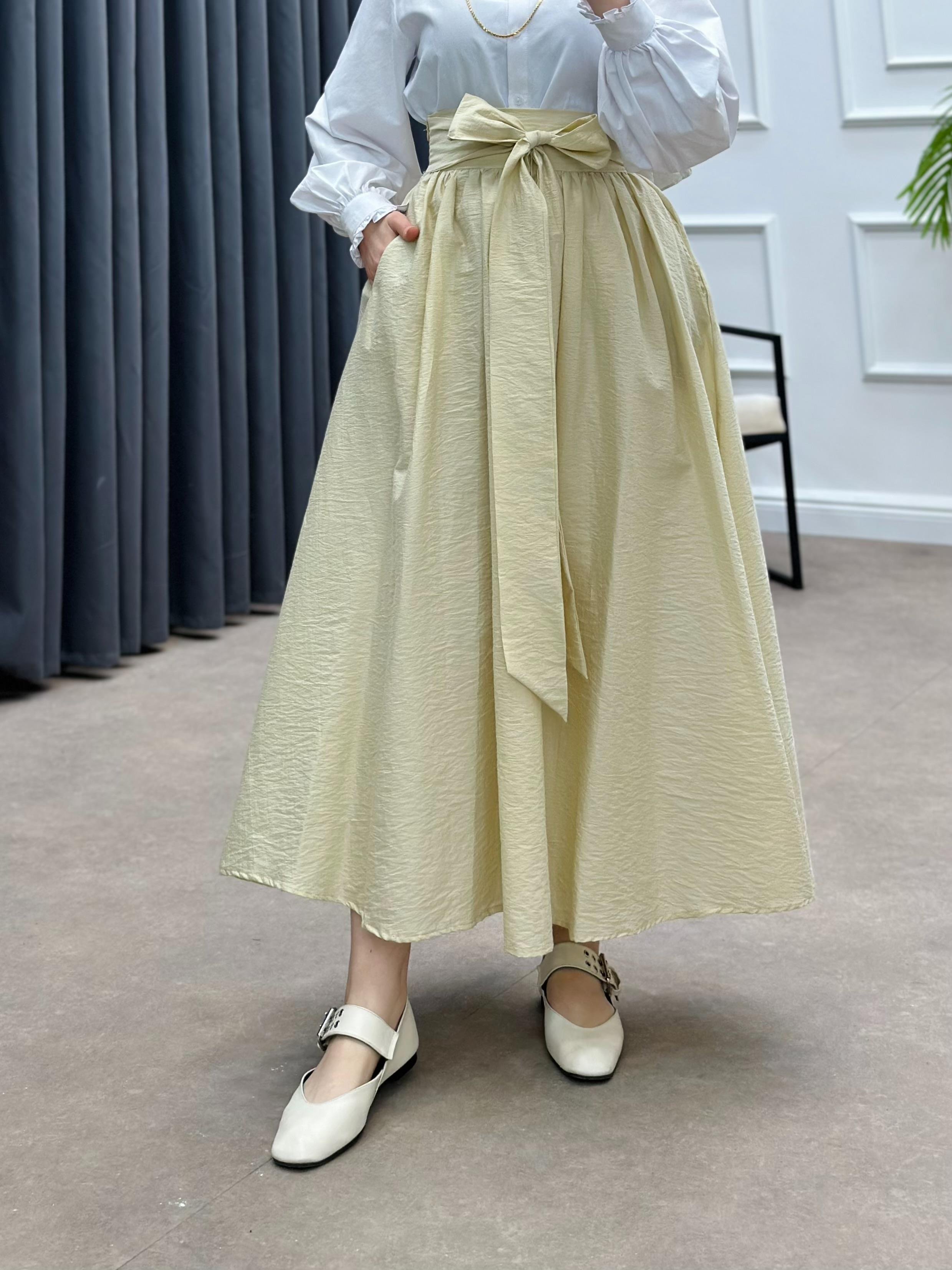 KURDELE DETAYLI PARAŞÜT ETEK KREM