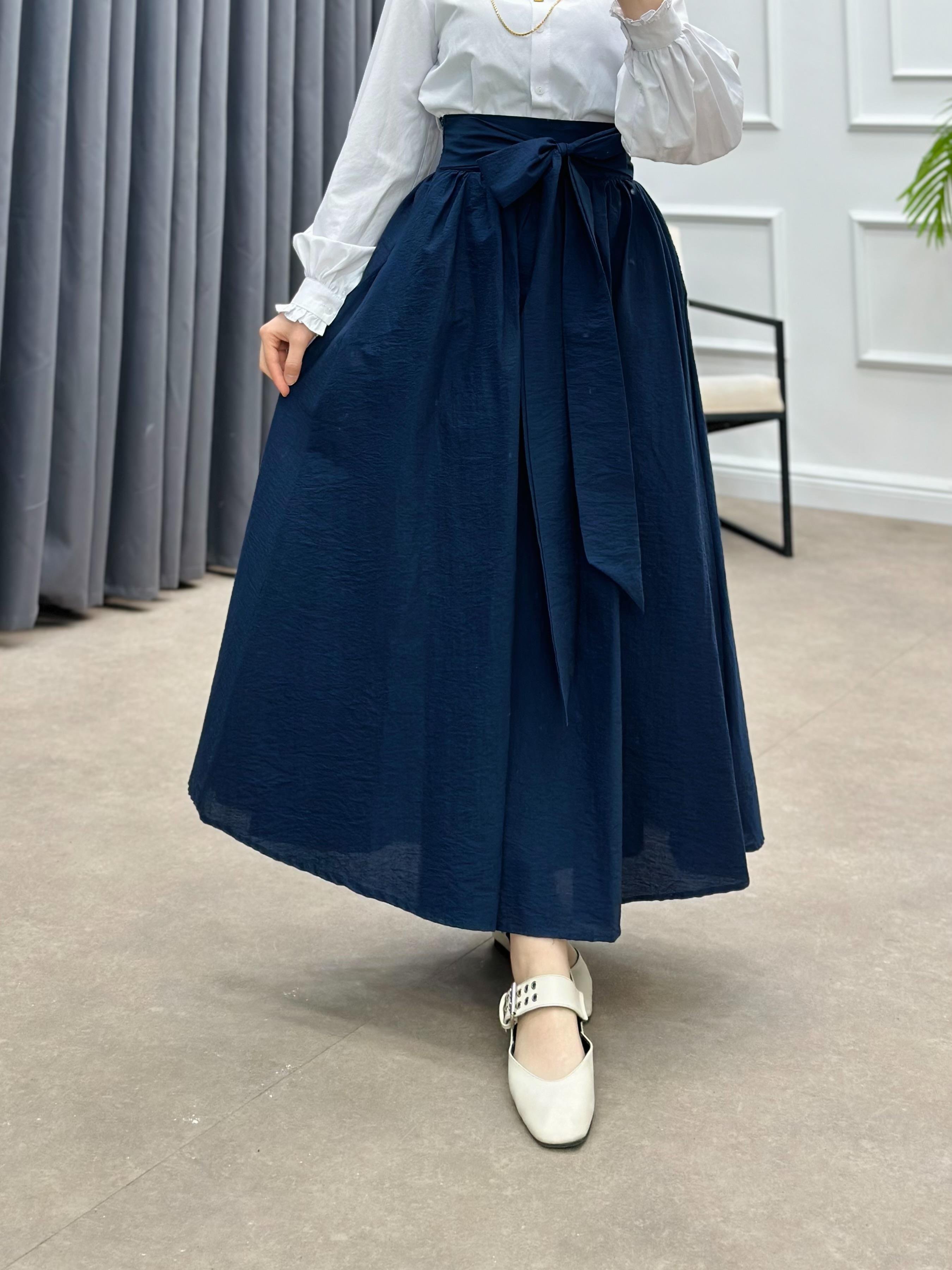 KURDELE DETAYLI PARAŞÜT ETEK  LACİVERT