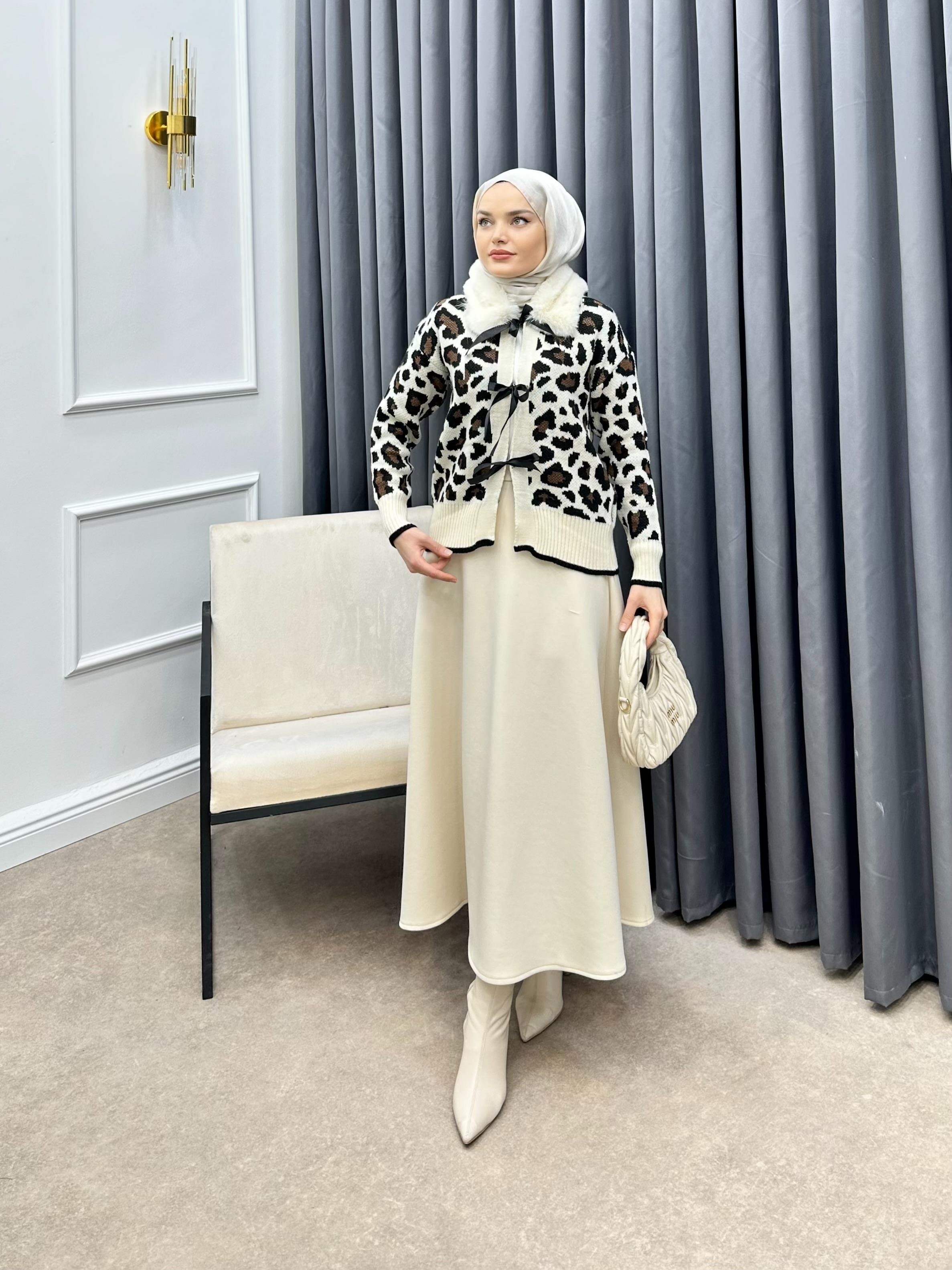 KÜRKLÜ LEOPAR HIRKA EKRU