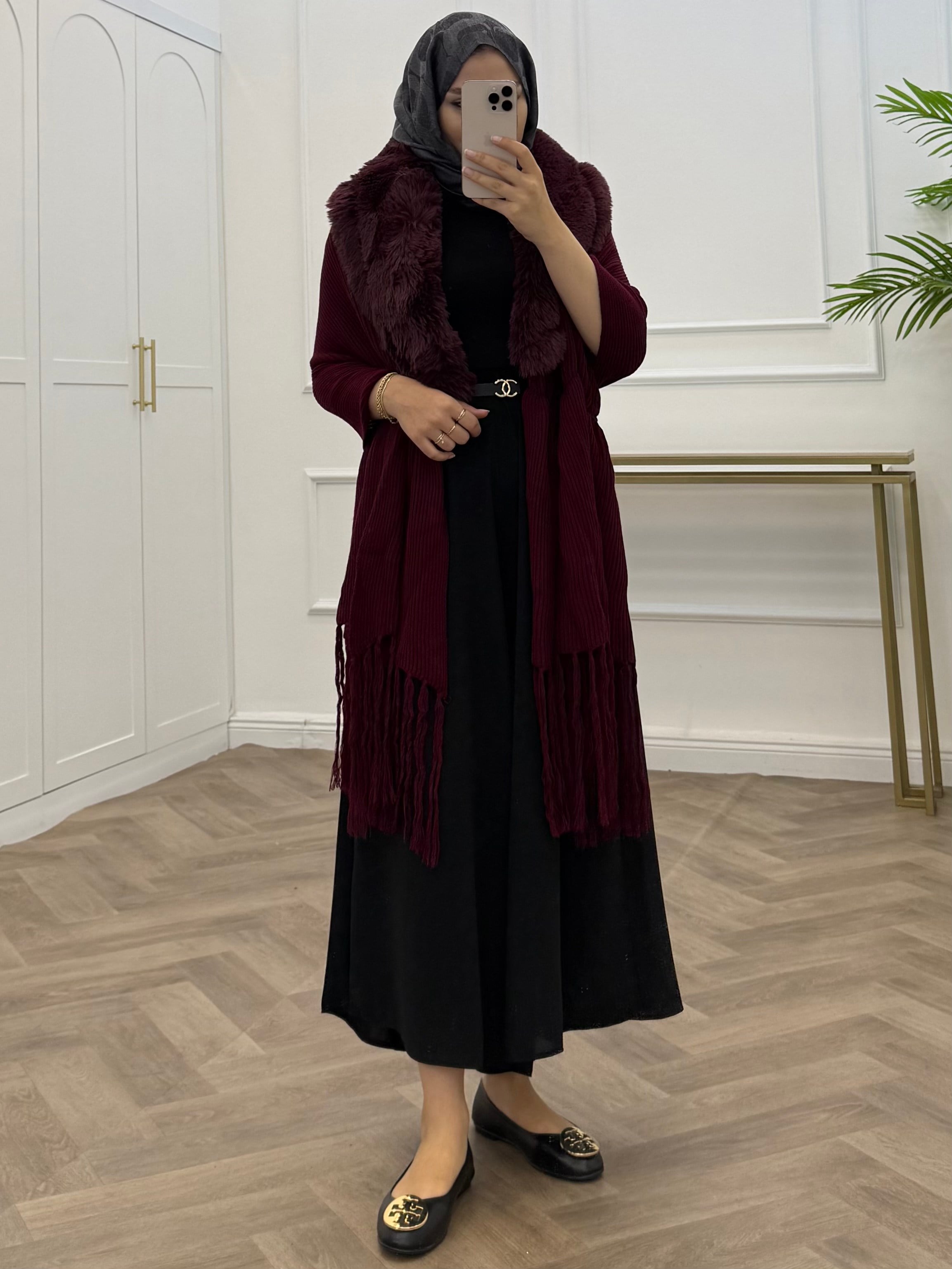 KÜRKLÜ ŞAL BORDO