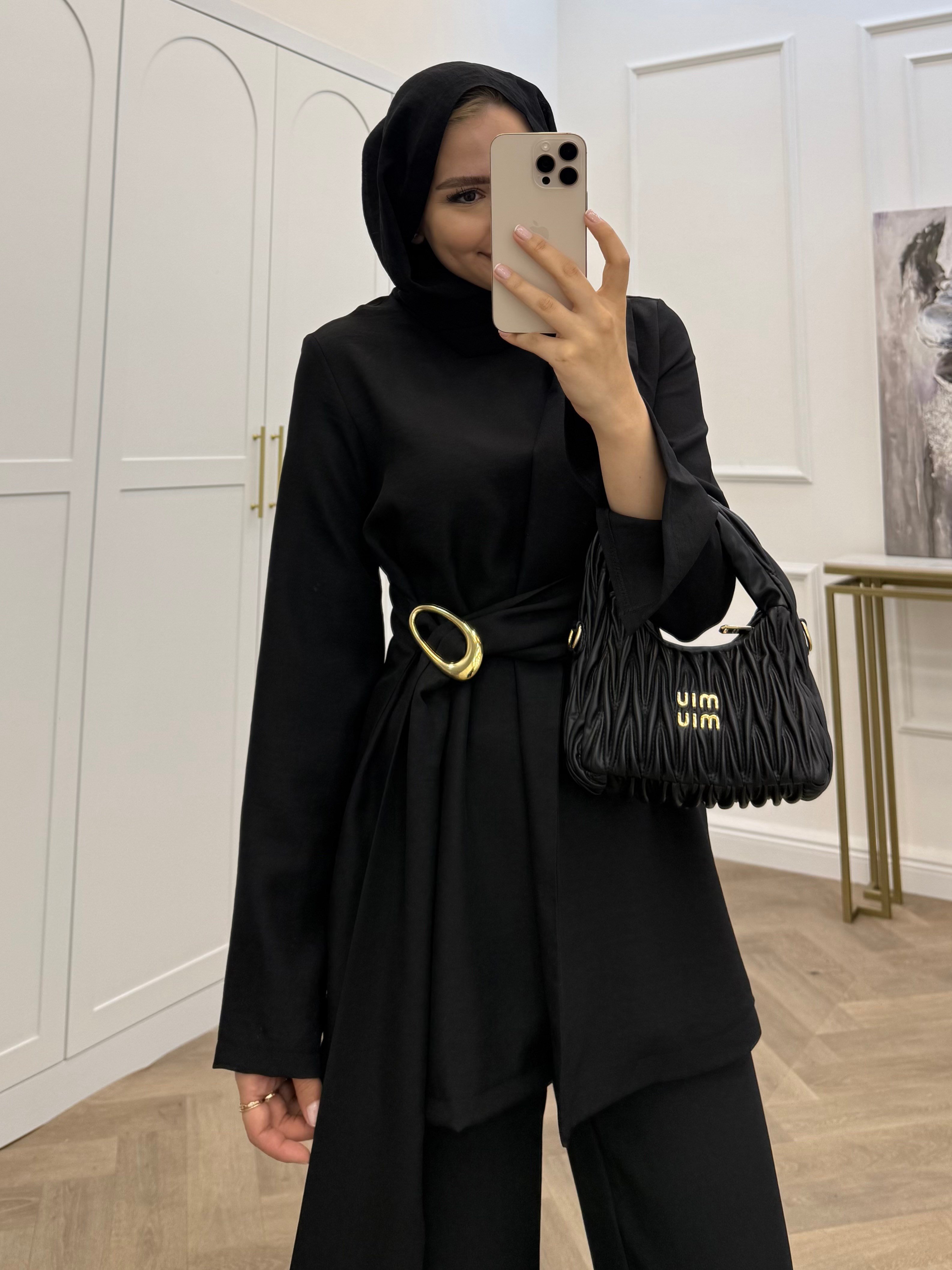 LALE GOLD TOKA DETAY PANTOLONLU TAKIM SİYAH