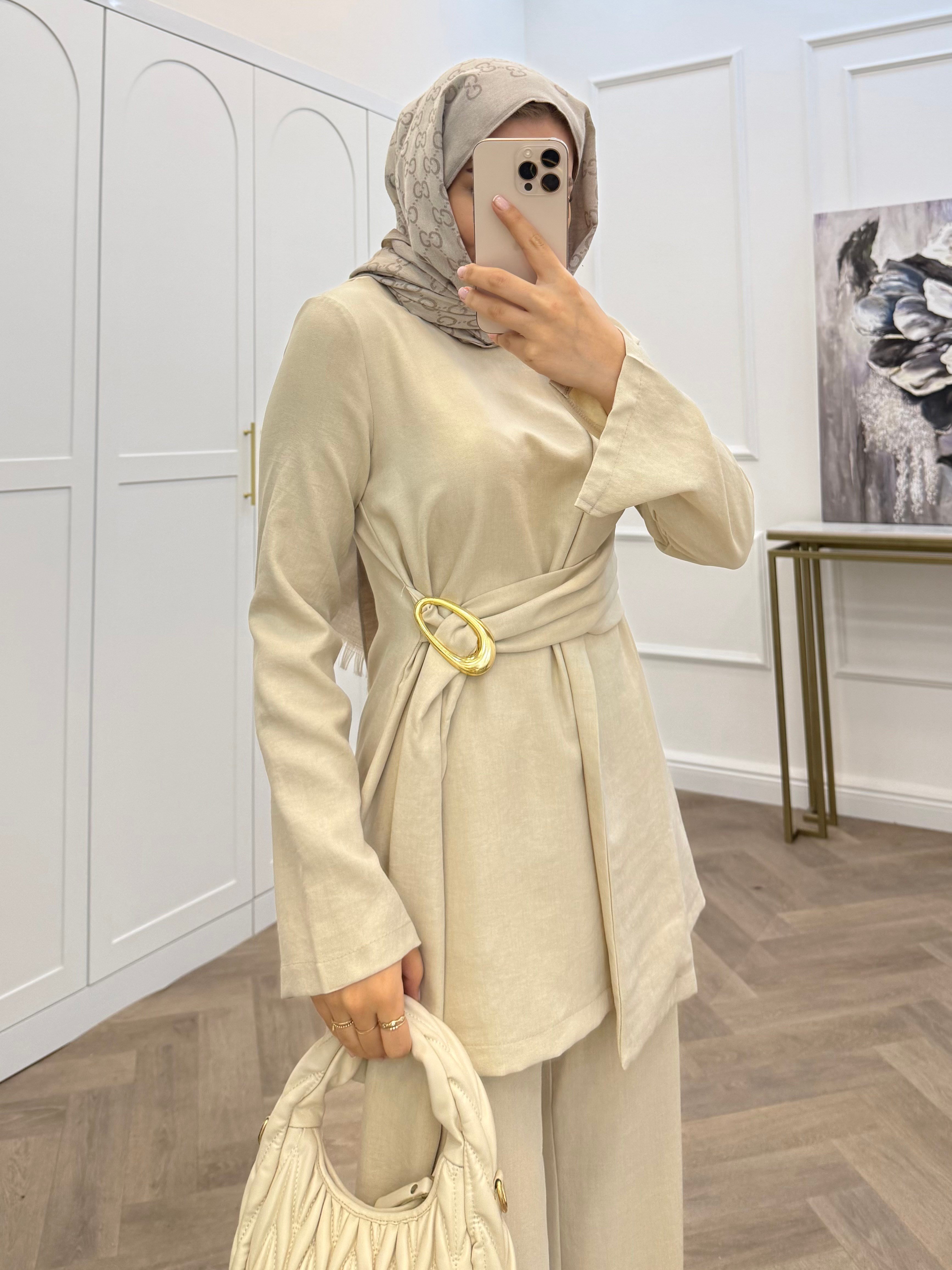 LALE GOLD TOKA DETAY PANTOLONLU TAKIM BEJ