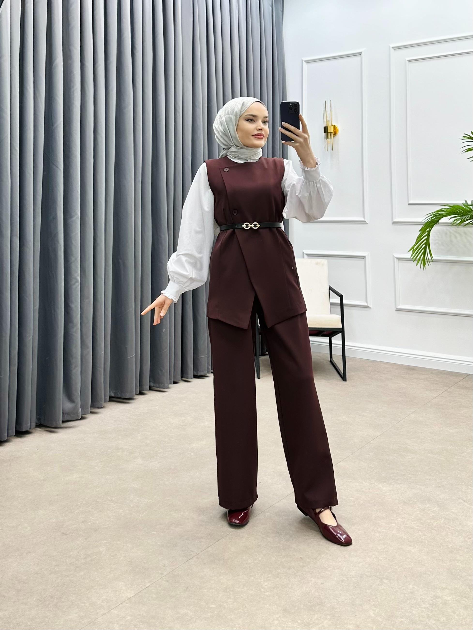 LEYA PANTOLONLU İKİLİ TAKIM BORDO