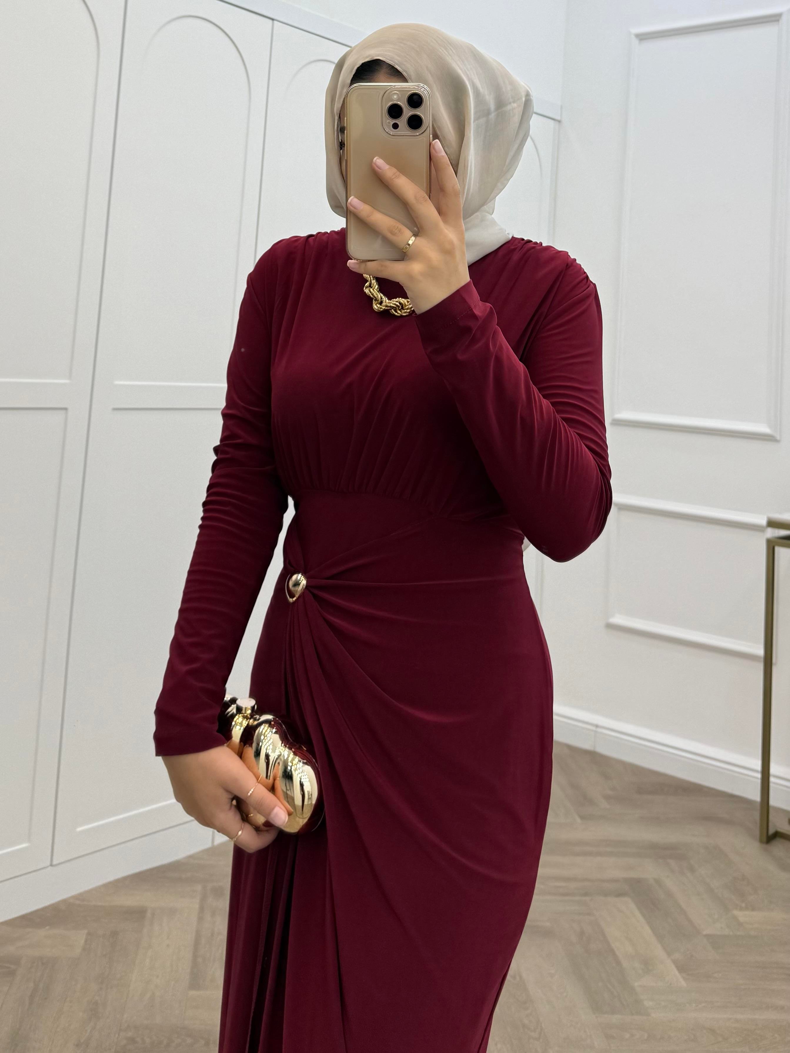 LEYA SANDY ELBİSE BORDO