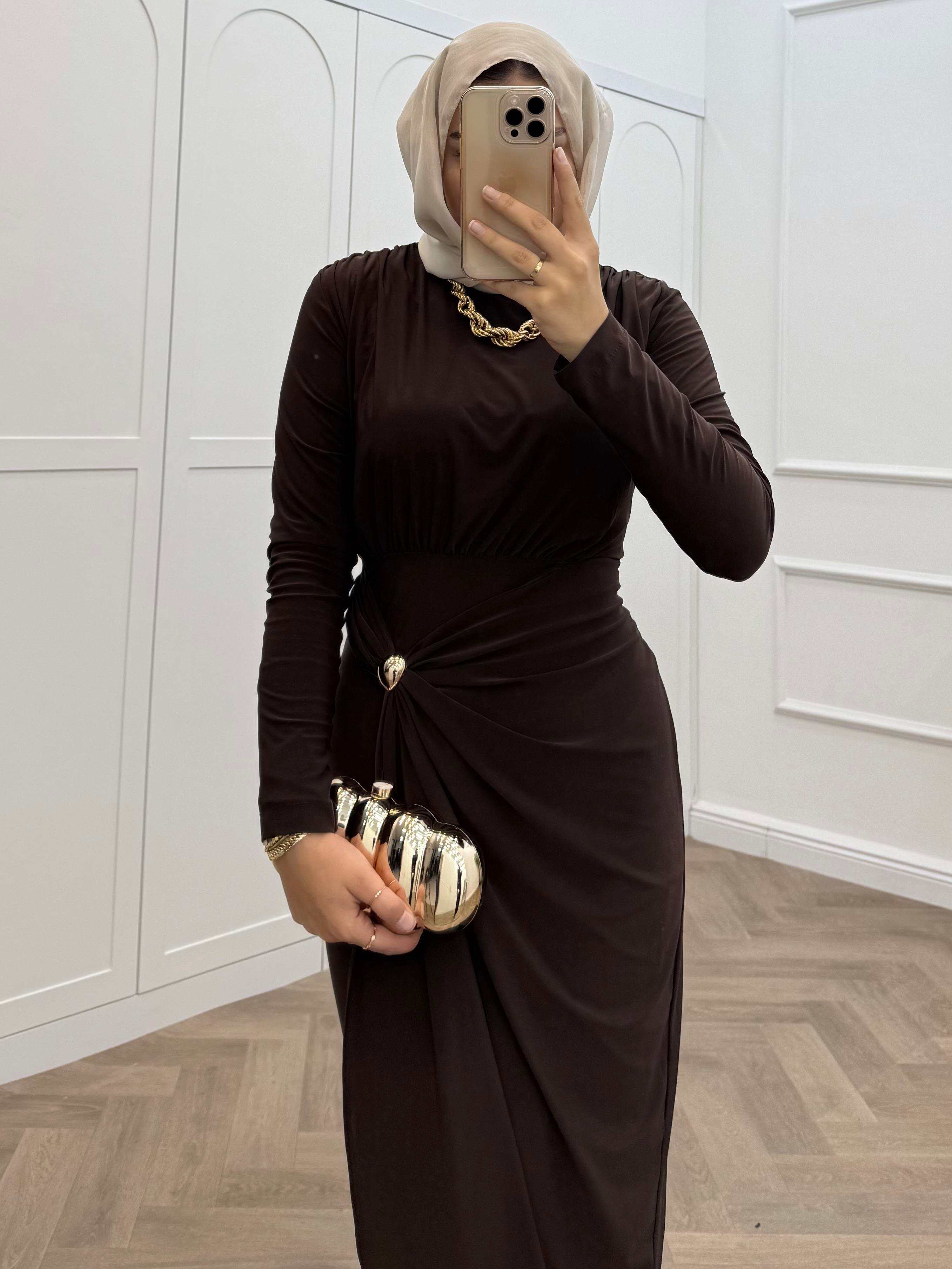 LEYA SANDY ELBİSE KAHVE