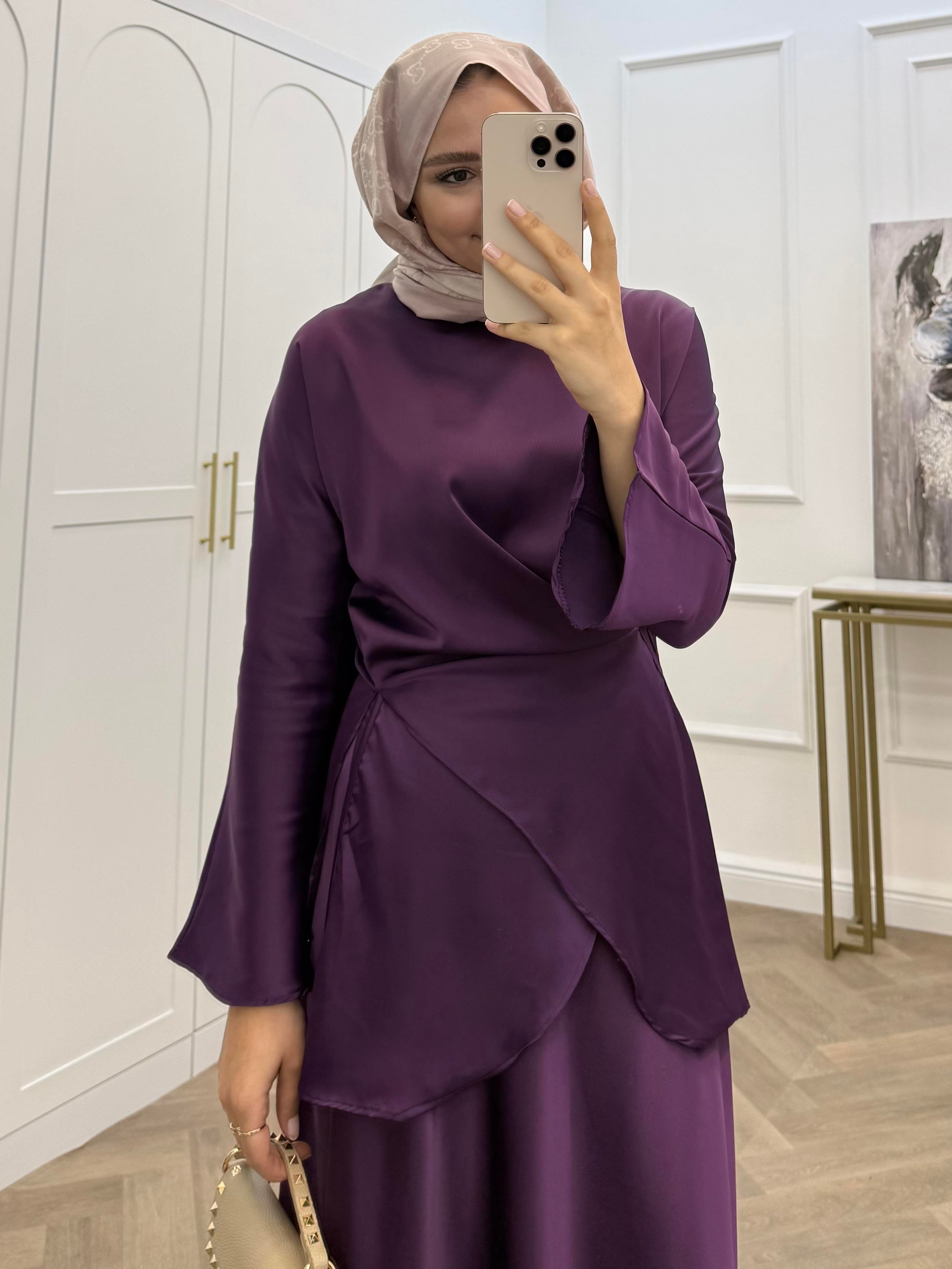 LİNA ÖNDEN BAĞLAMALI SATEN ETEKLİ TAKIM MOR