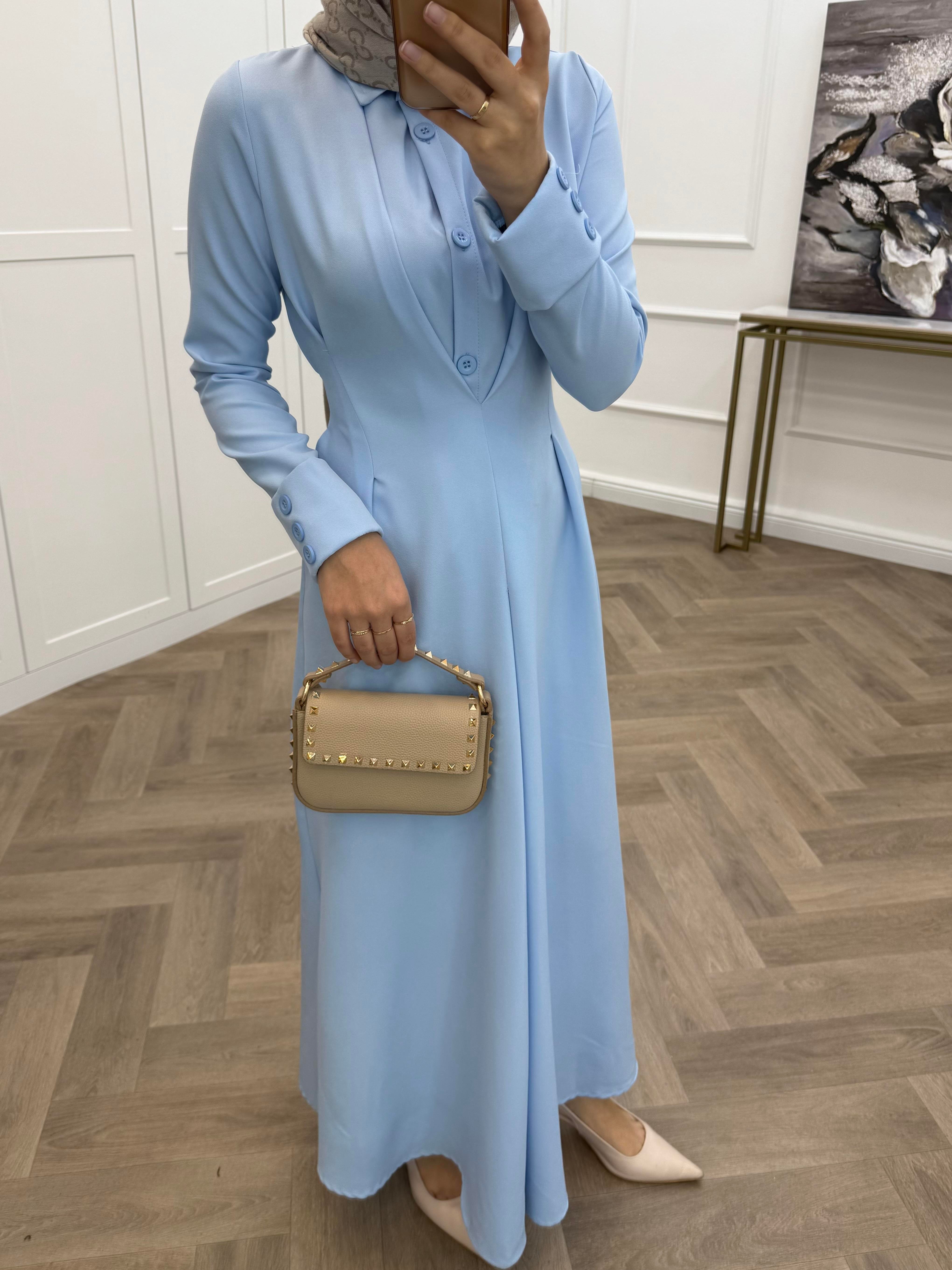 LUNA KREP ELBİSE BEBE MAVİSİ