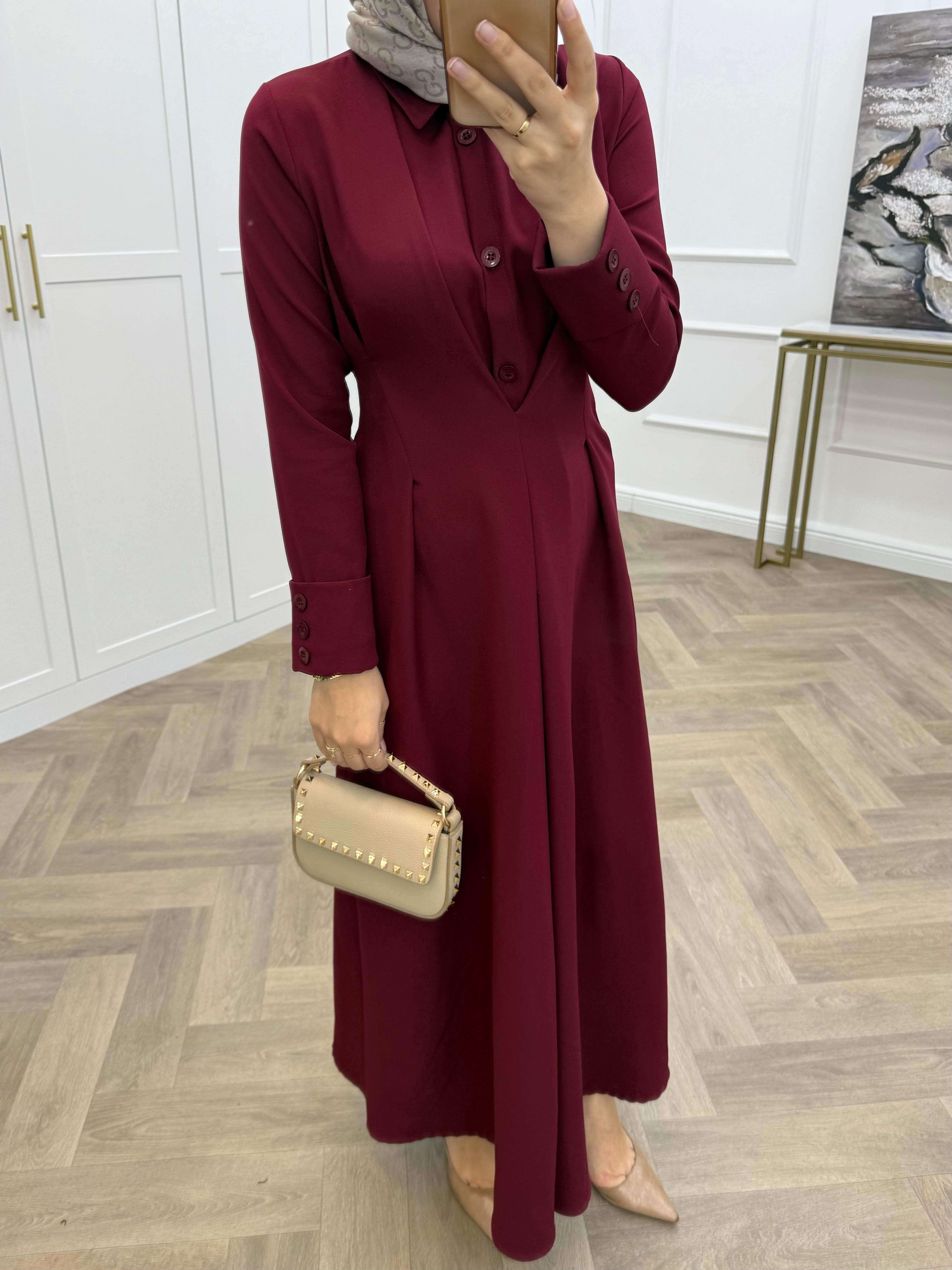 LUNA KREP ELBİSE BORDO