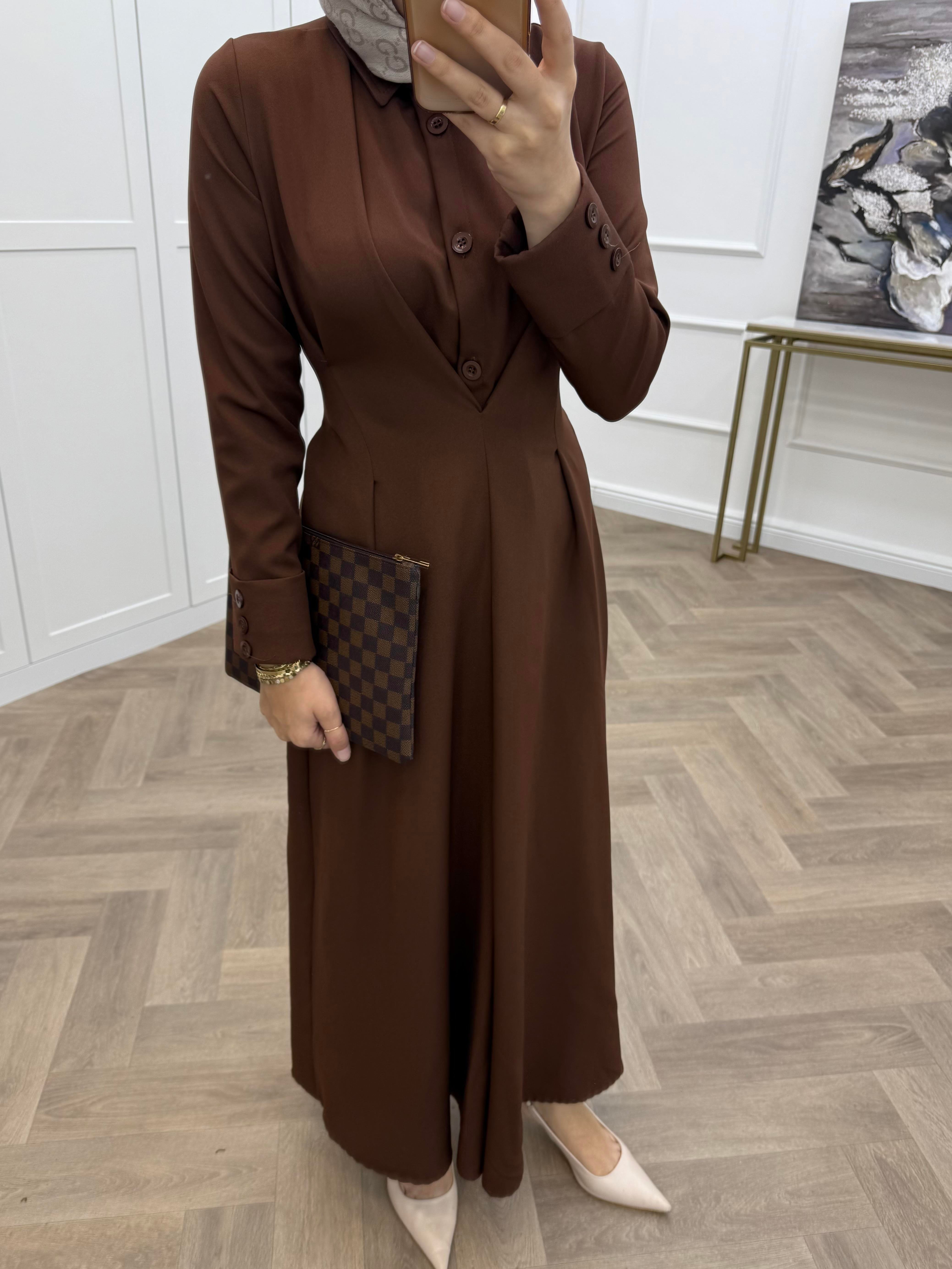 LUNA KREP ELBİSE KAHVE