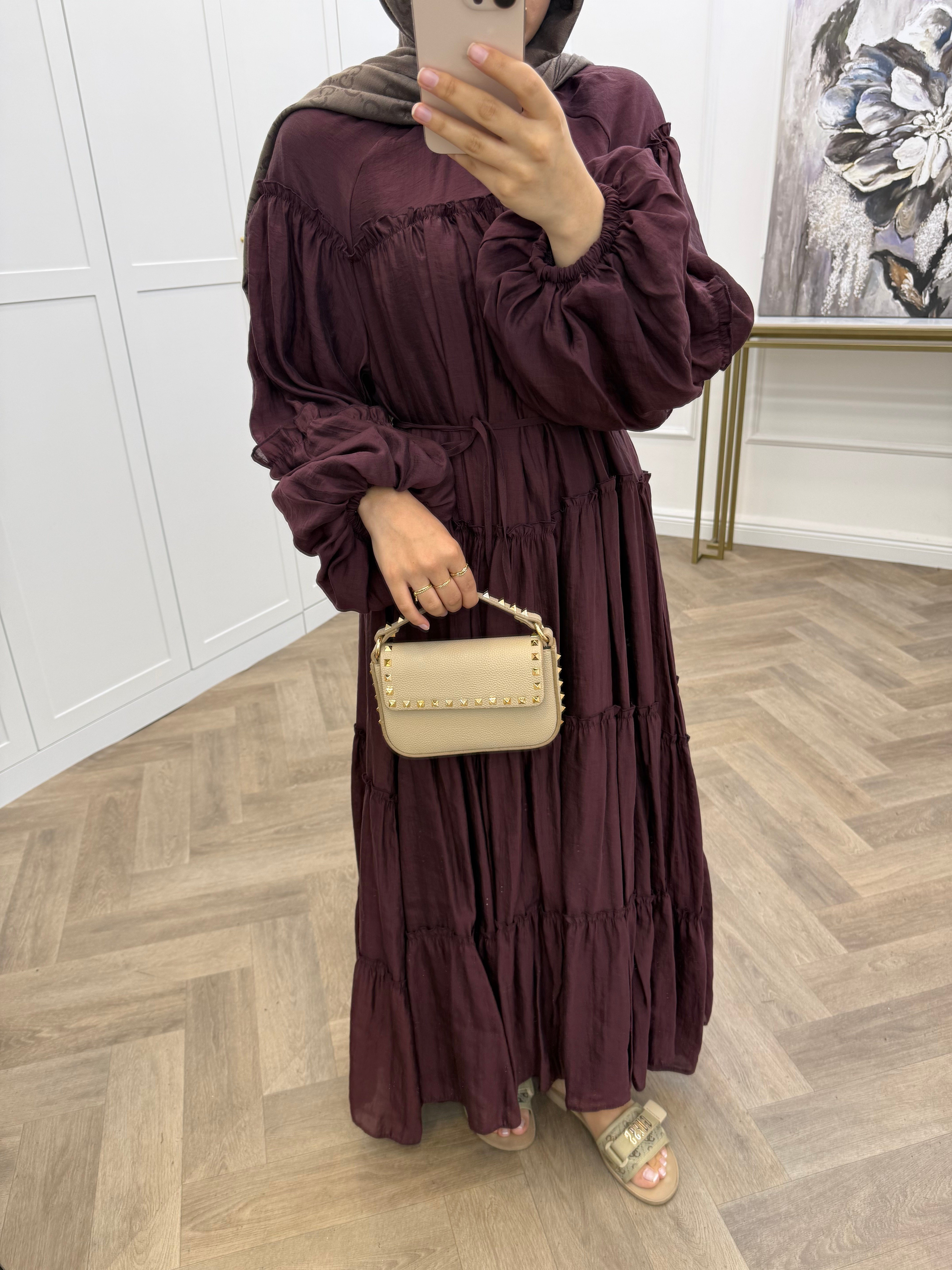 MASAL BİYELİ ELBİSE BORDO