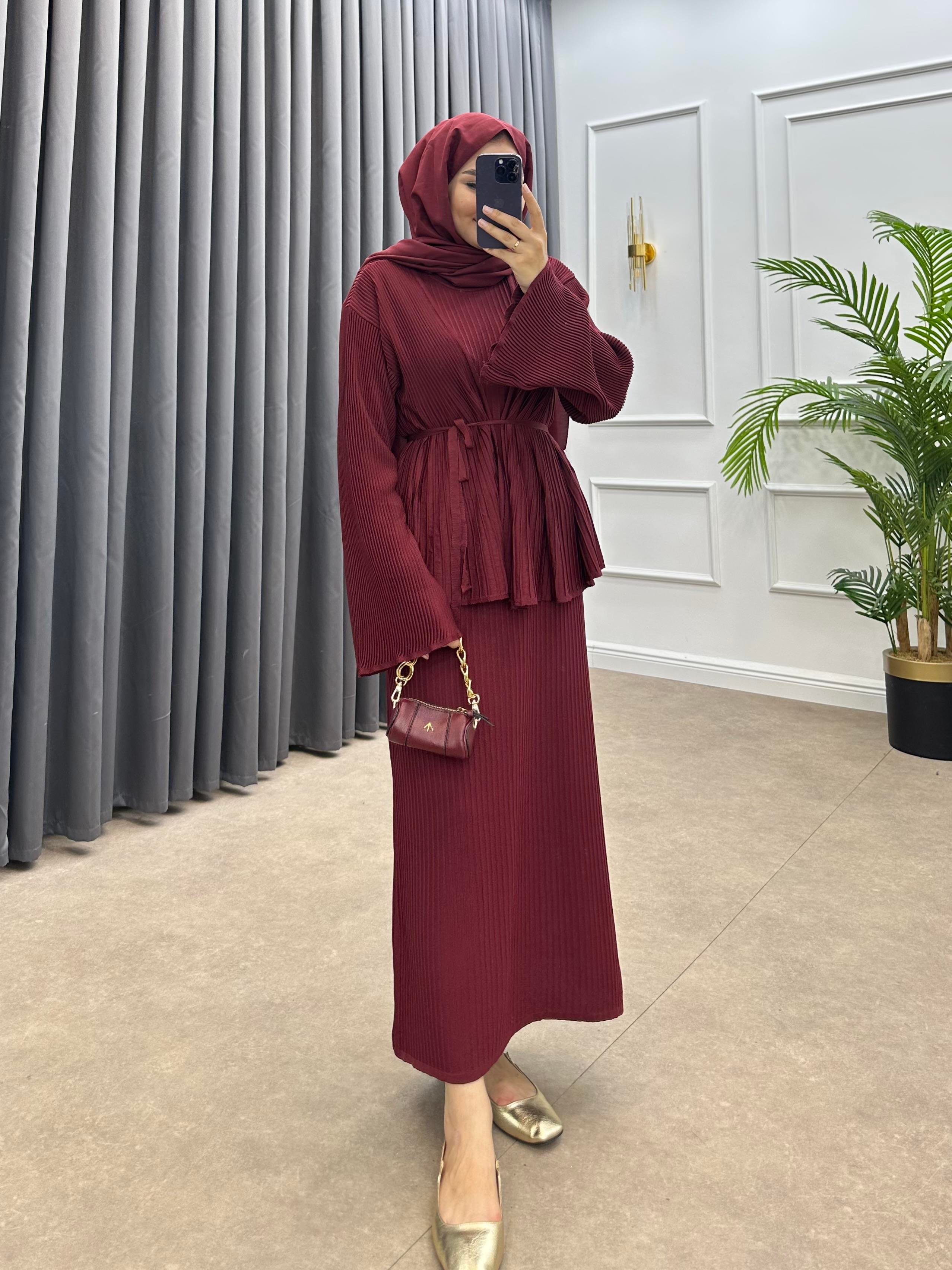 MEDUSA JİLELİ TRİKO ELBİSE BORDO