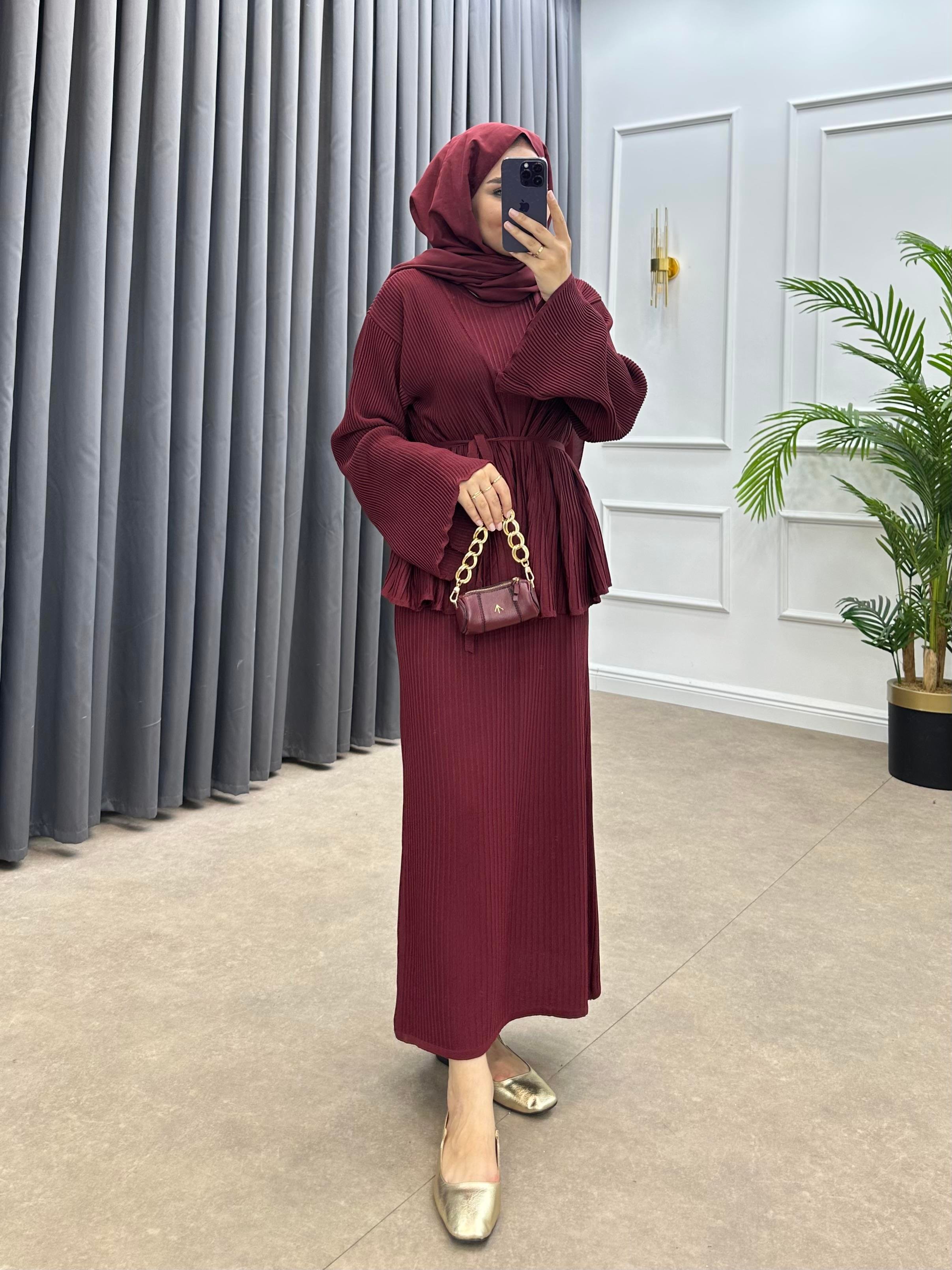 MEDUSA JİLELİ TRİKO ELBİSE BORDO