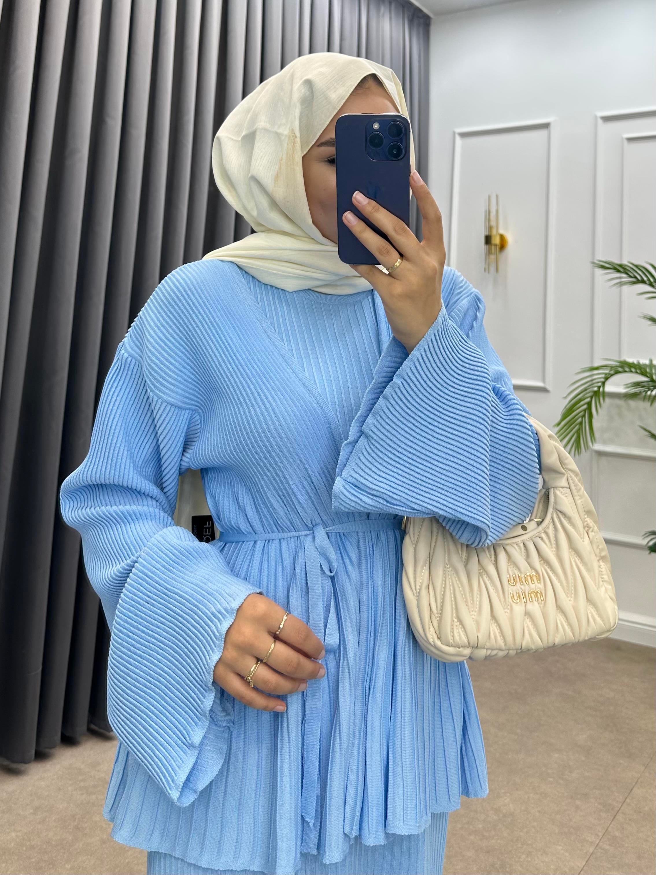 MEDUSA JİLELİ TRİKO ELBİSE MAVİ