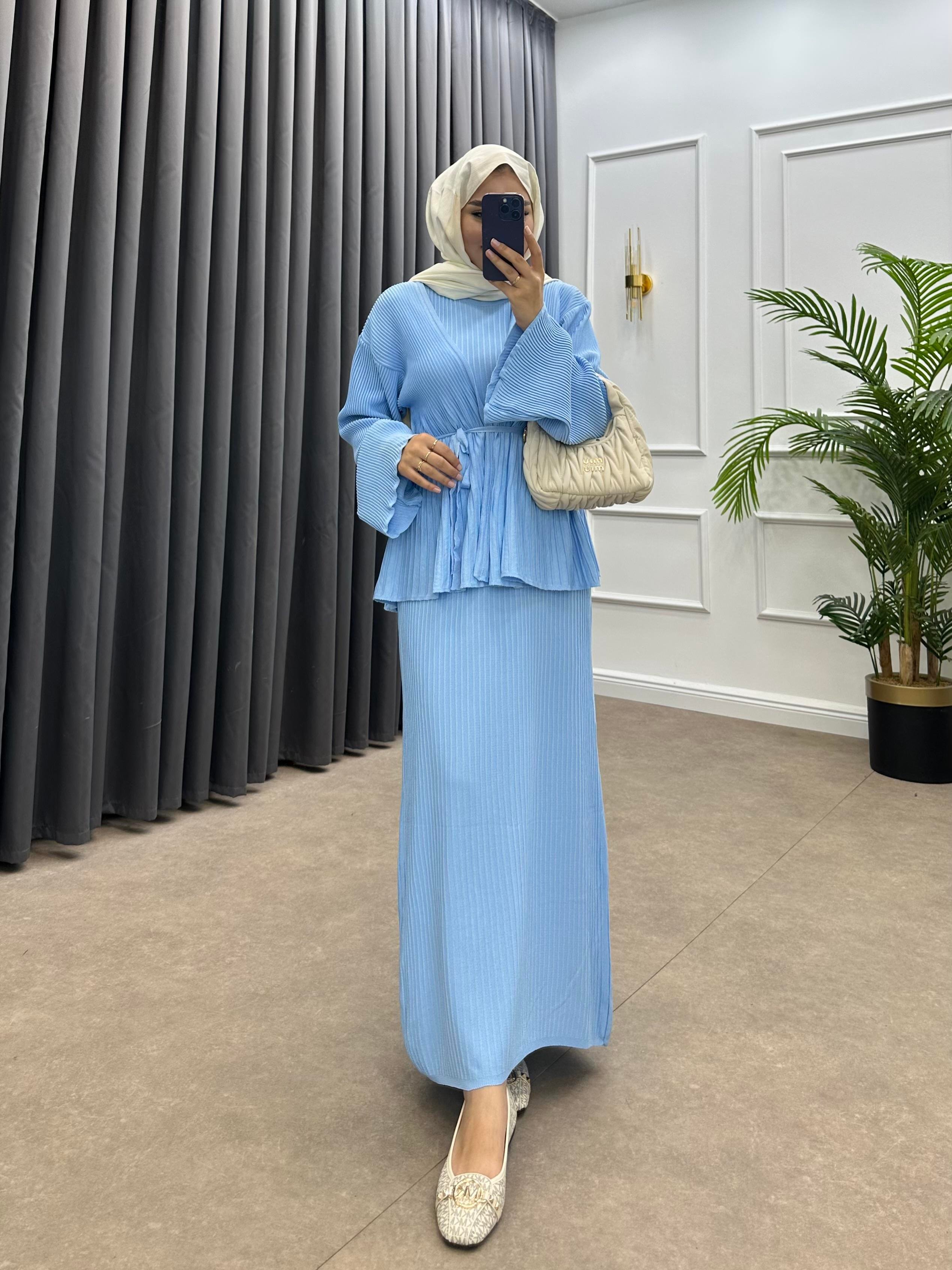 MEDUSA JİLELİ TRİKO ELBİSE MAVİ