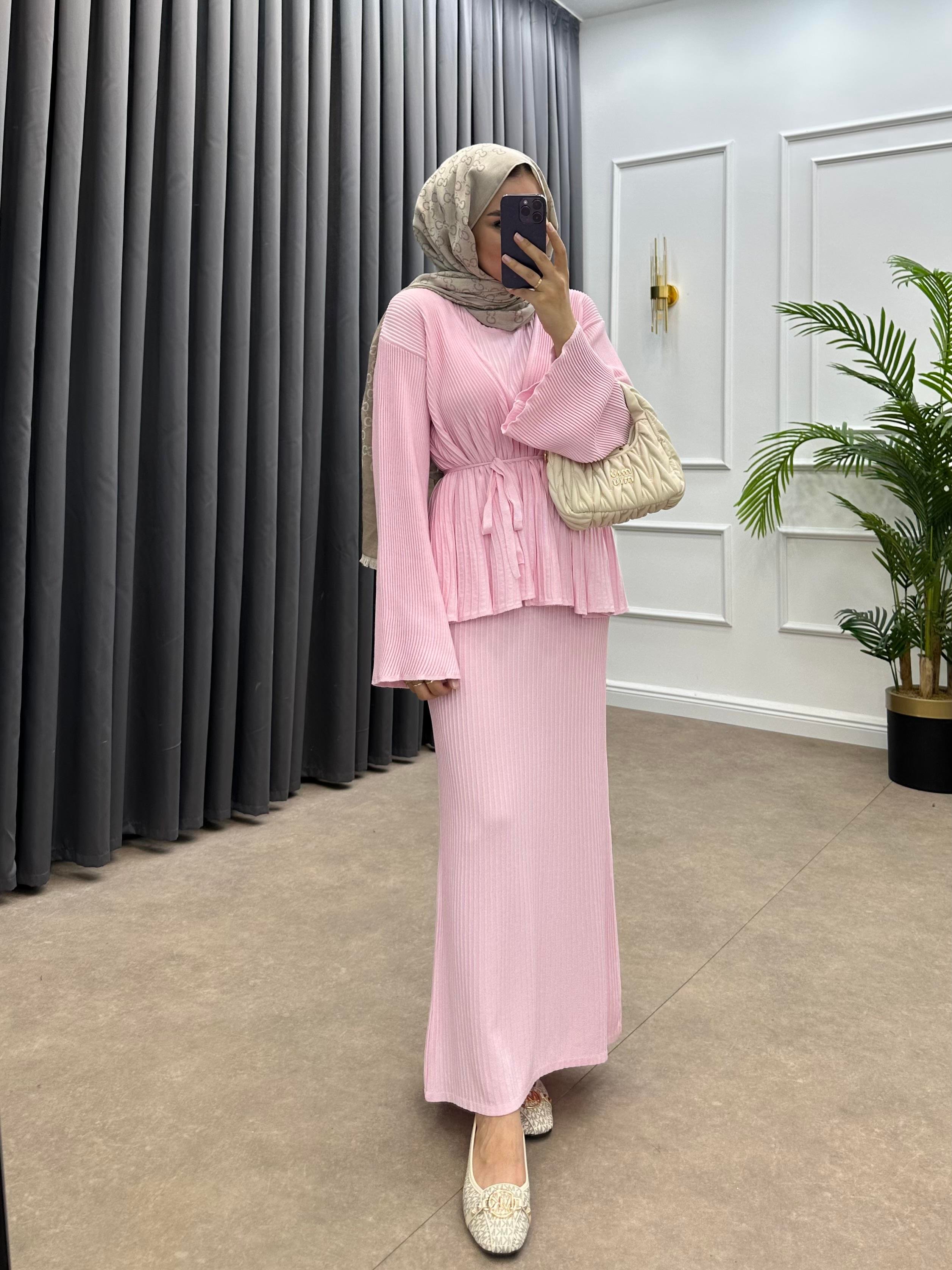 MEDUSA JİLELİ TRİKO ELBİSE PEMBE