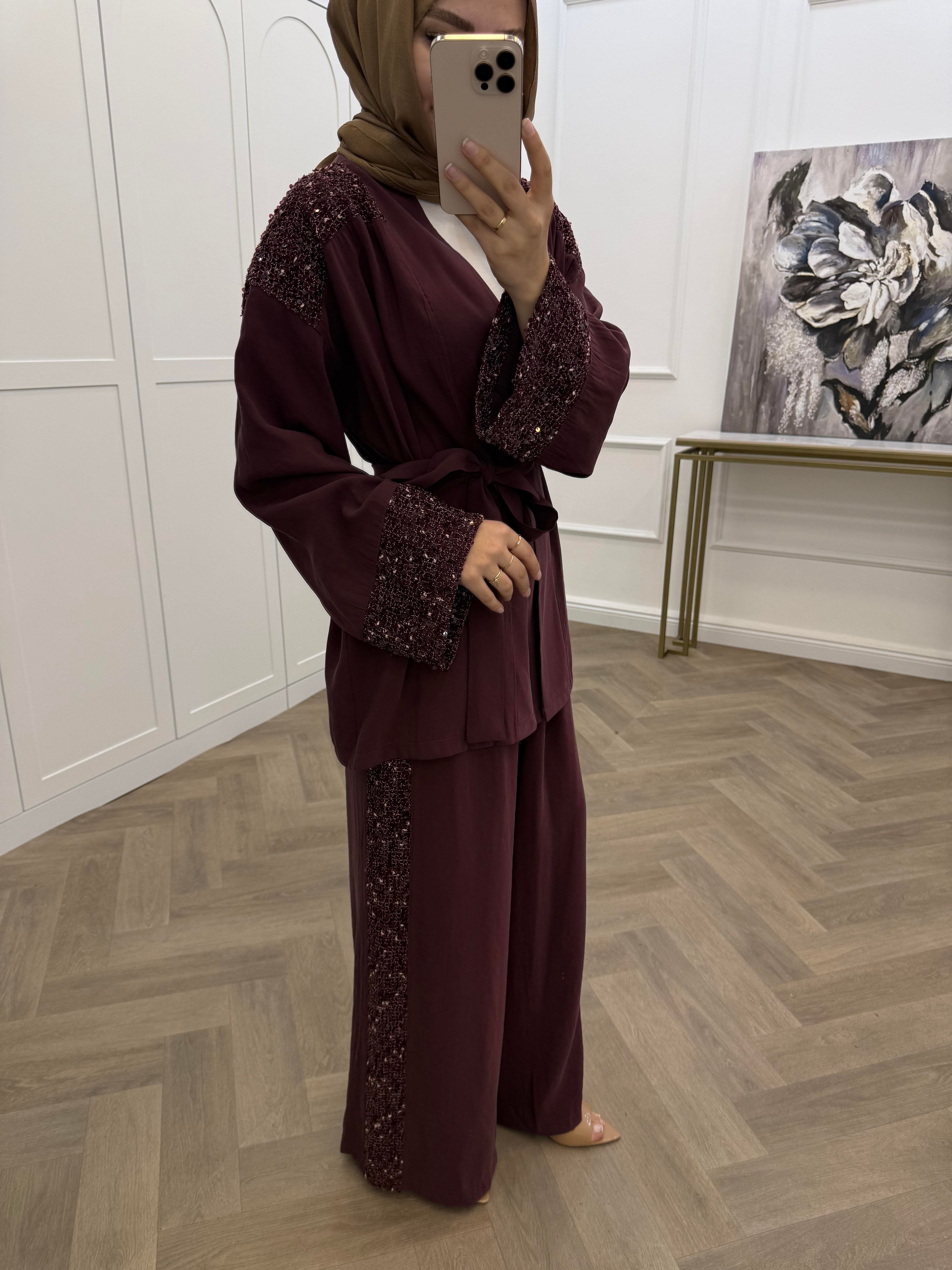 MONA PAYETLİ PANTOLONLU TAKIM MÜRDÜM