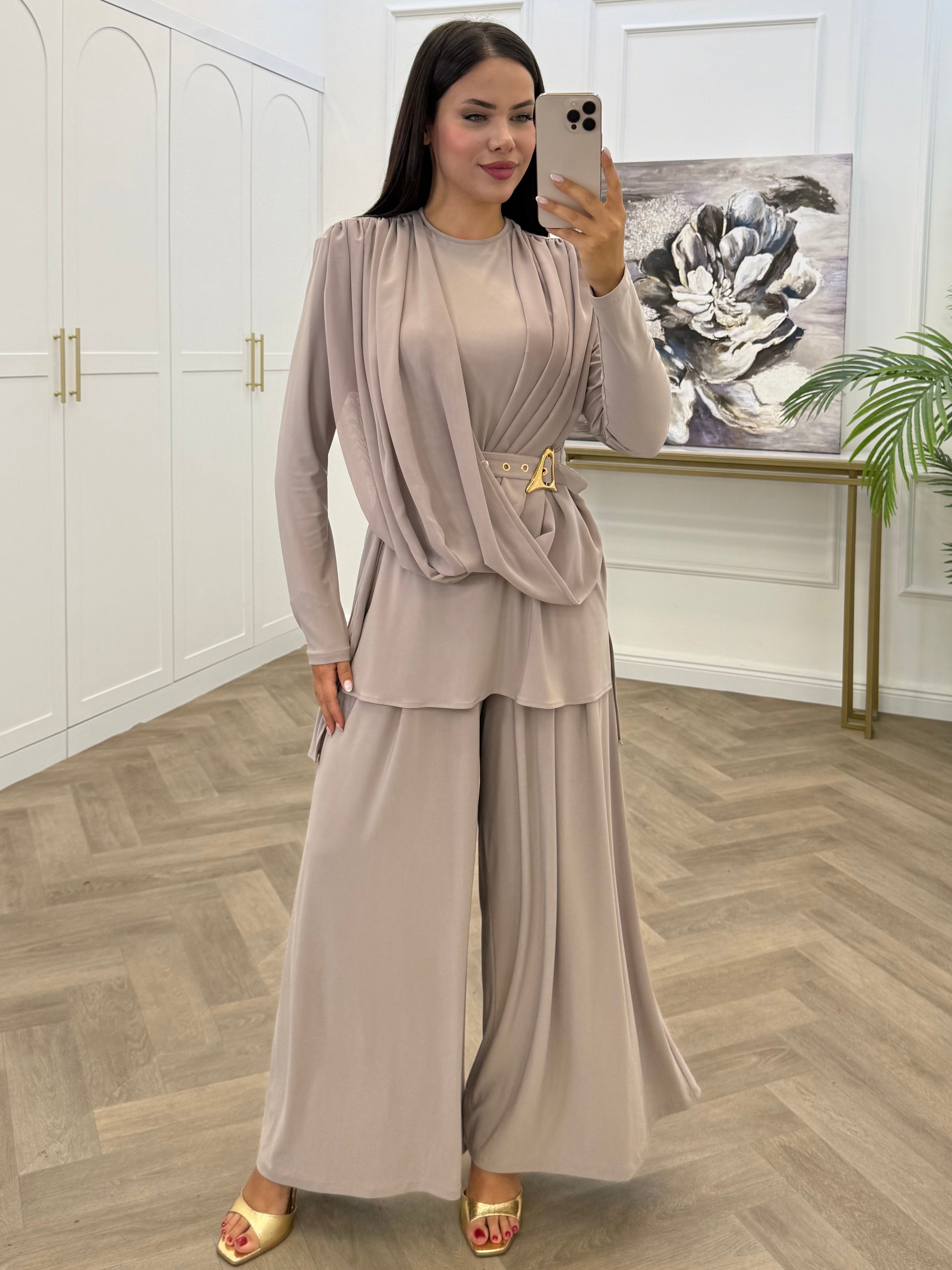 NARİ GOLD TOKALI SANDY PANTOLONLU TAKIM BEJ