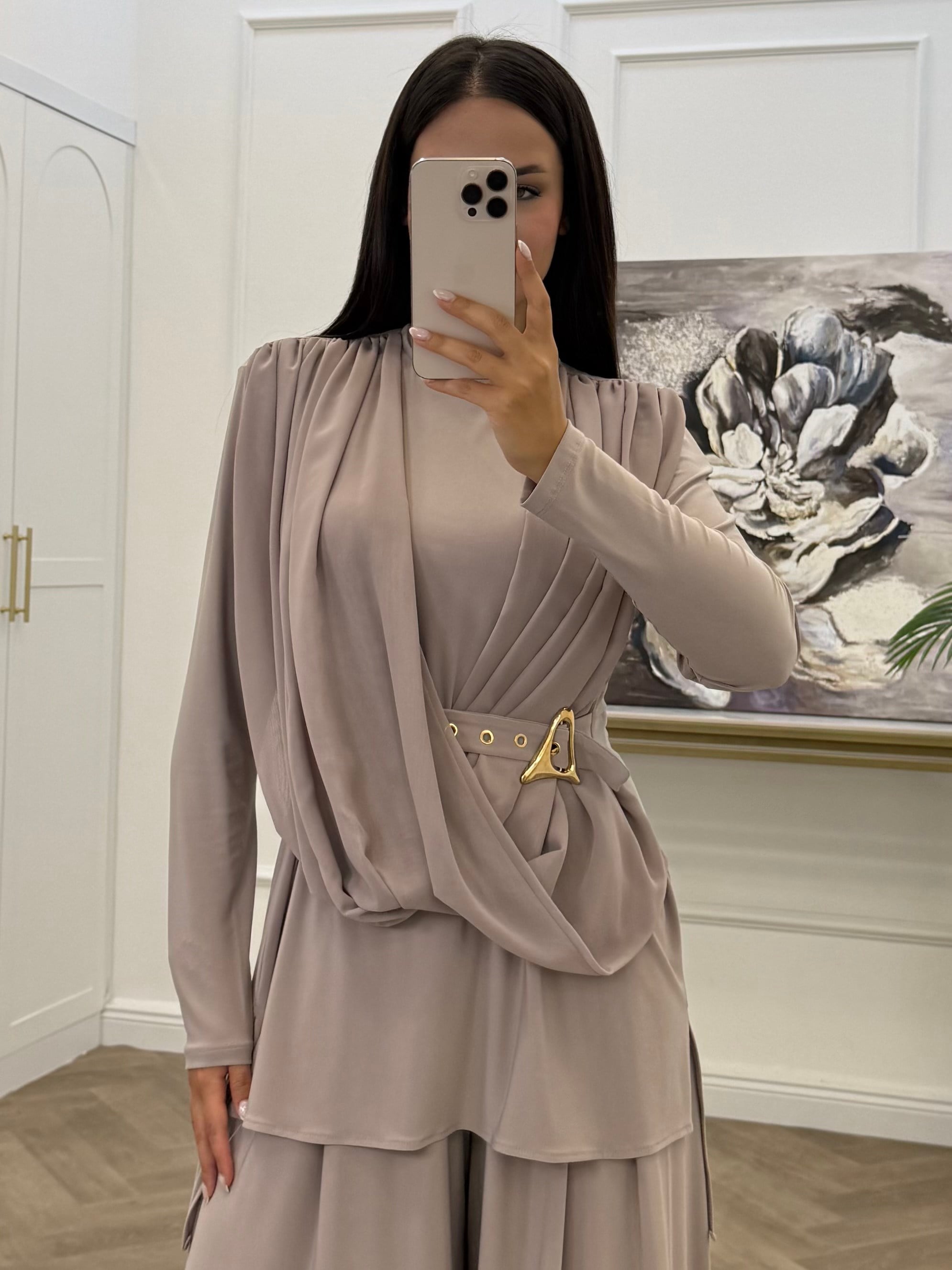 NARİ GOLD TOKALI SANDY PANTOLONLU TAKIM BEJ