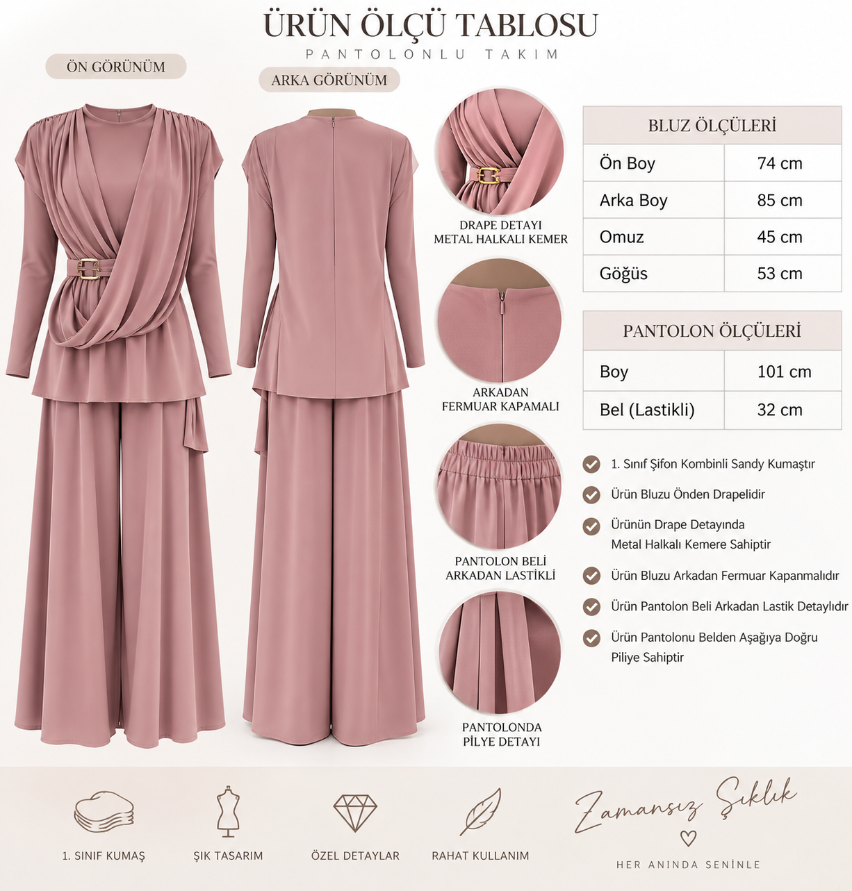 NARİ GOLD TOKALI SANDY PANTOLONLU TAKIM PUDRA