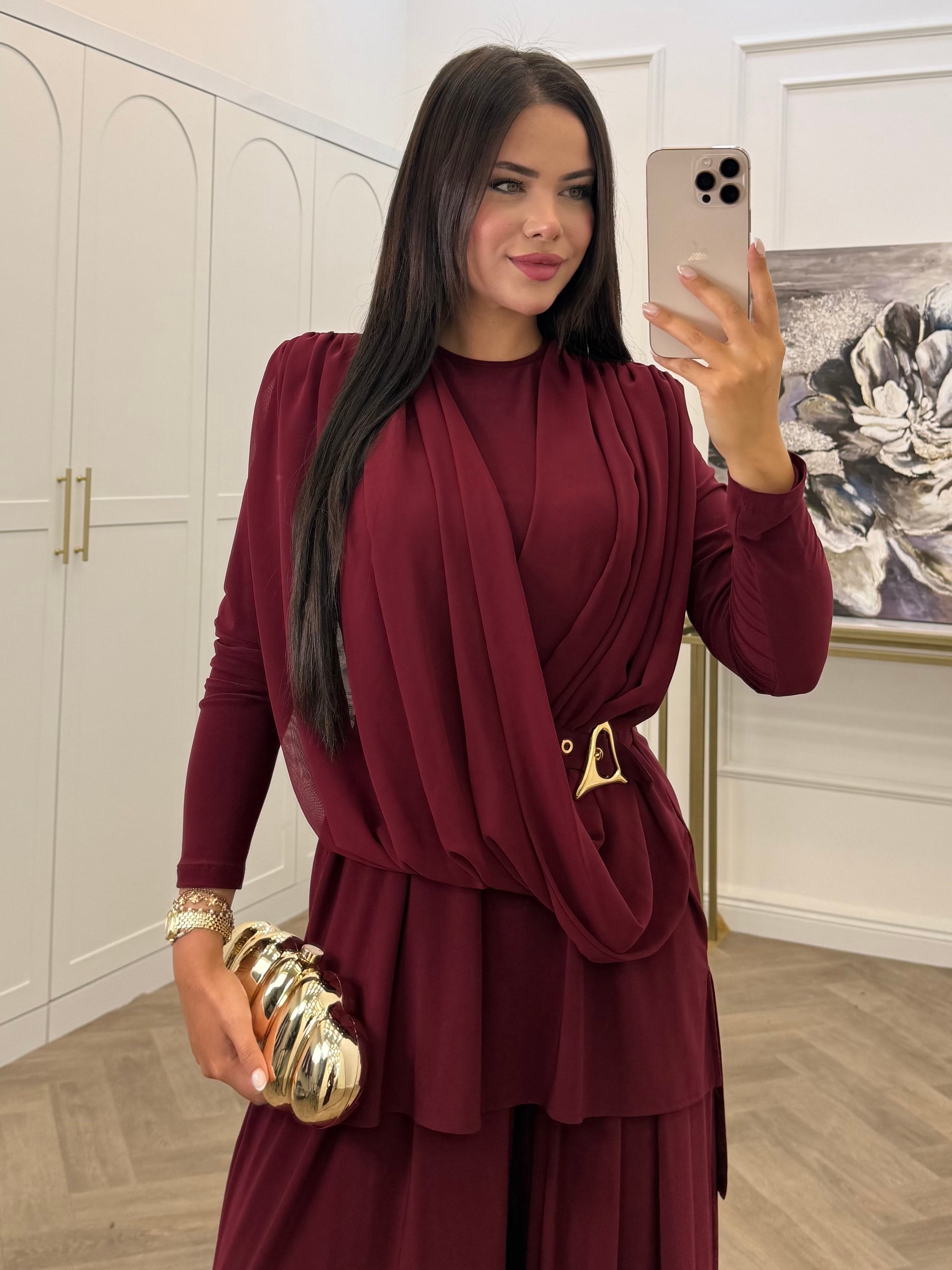 NARİ GOLD TOKALI SANDY PANTOLONLU TAKIM  BORDO