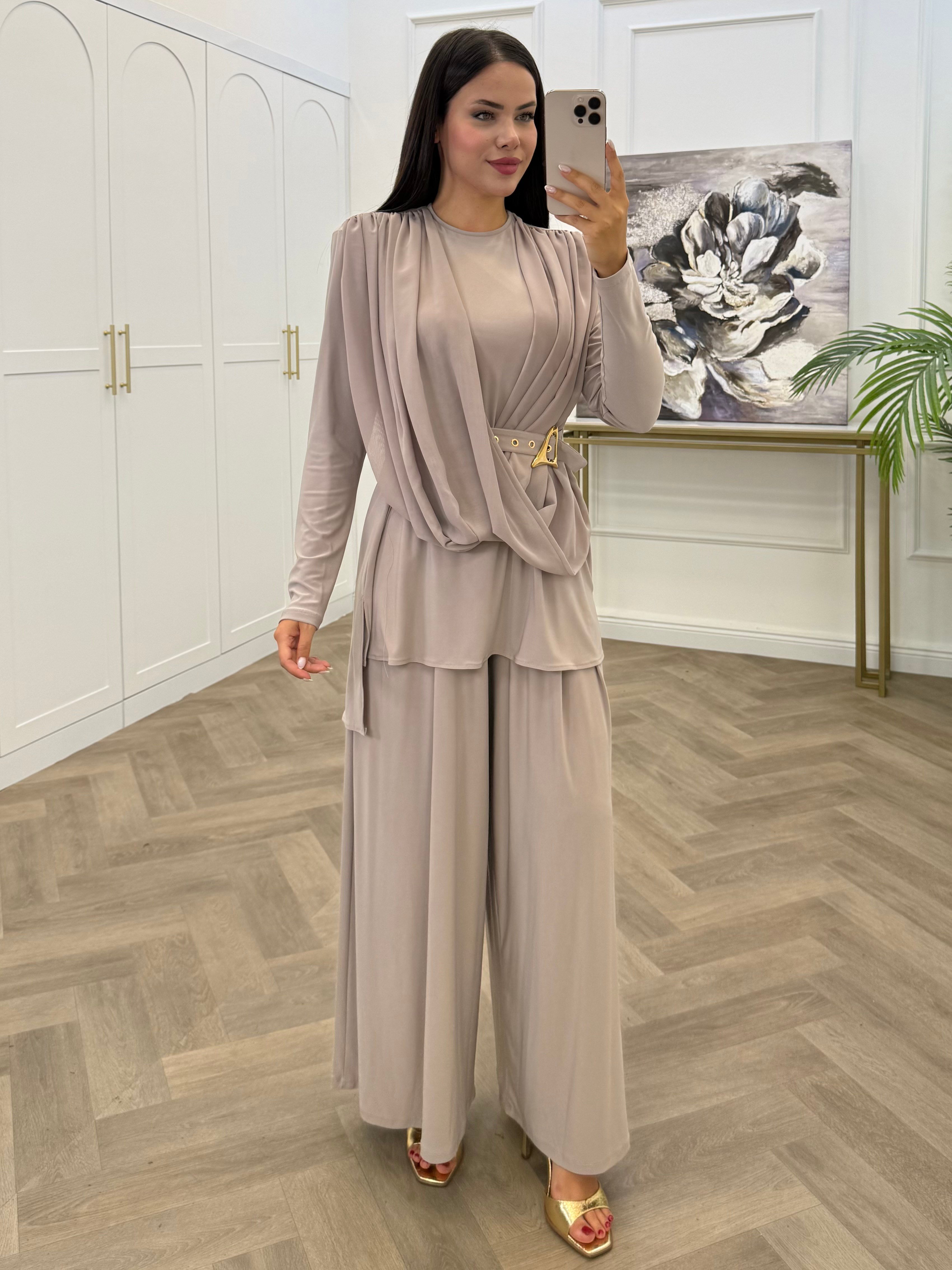 NARİ GOLD TOKALI SANDY PANTOLONLU TAKIM BEJ
