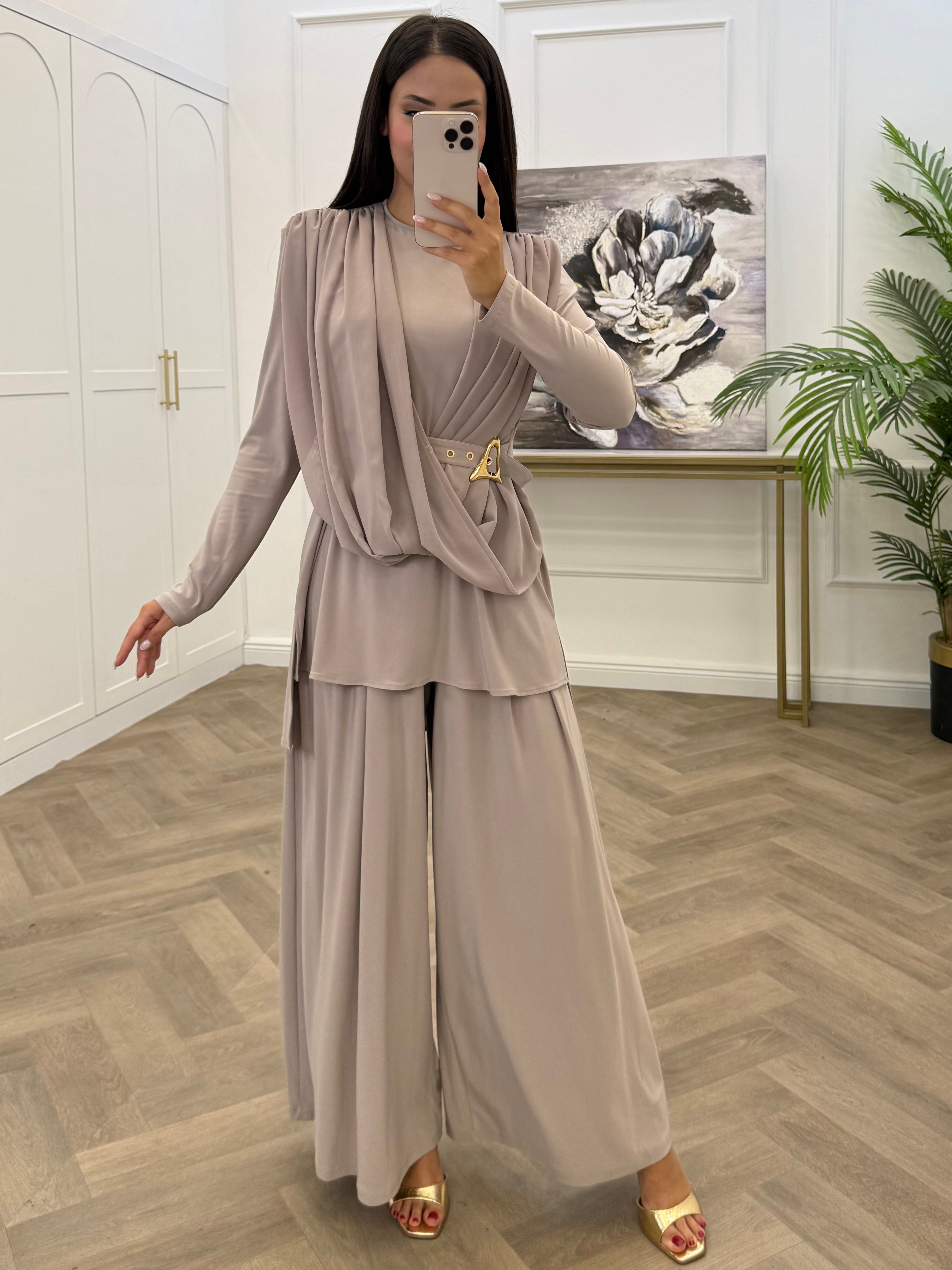 NARİ GOLD TOKALI SANDY PANTOLONLU TAKIM BEJ