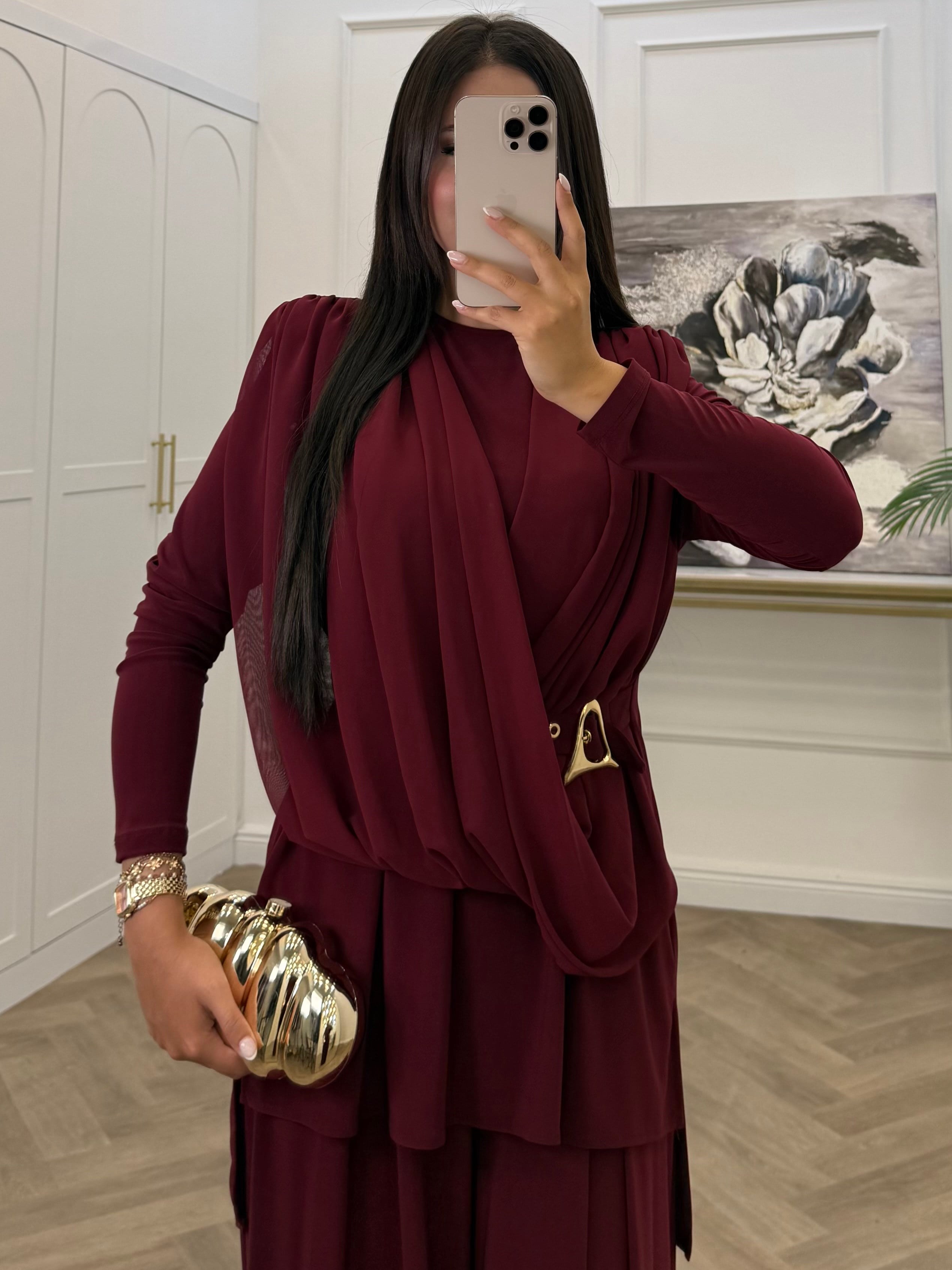 NARİ GOLD TOKALI SANDY PANTOLONLU TAKIM  BORDO